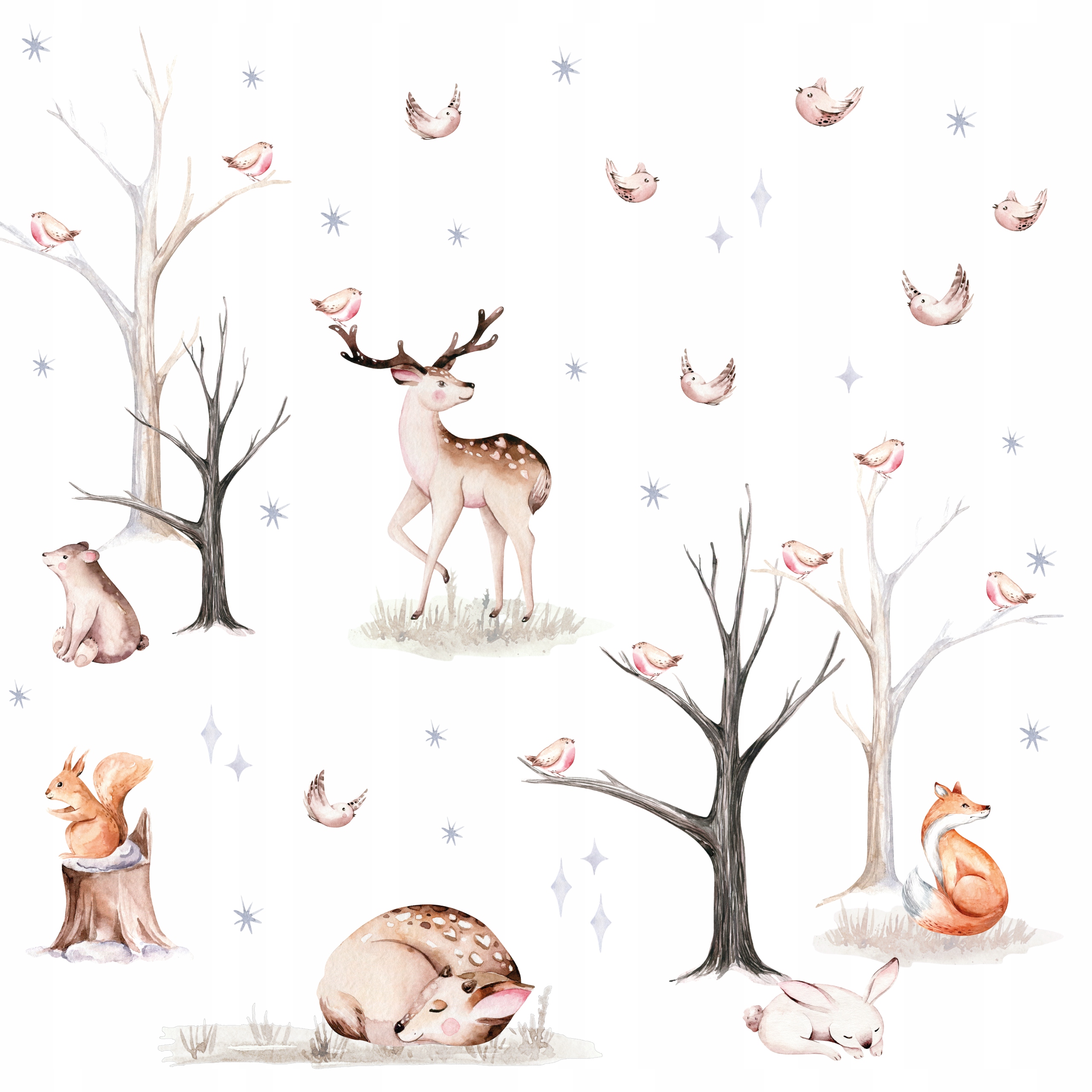 100x100cm NAKLEJKI na ścianę dla dzieci LAS zwierzęta ZIMĄ zima Długość 100 cm