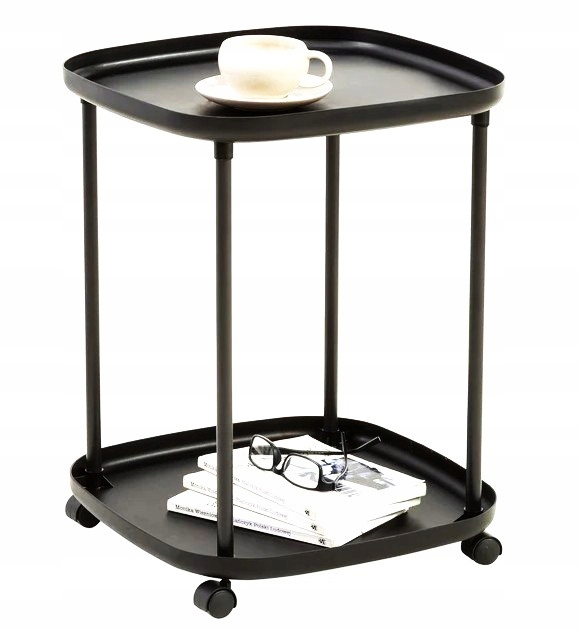 Stolek na kolečkách se dvěma podnosy, černý stolek, 50 cm, podnos, stolky