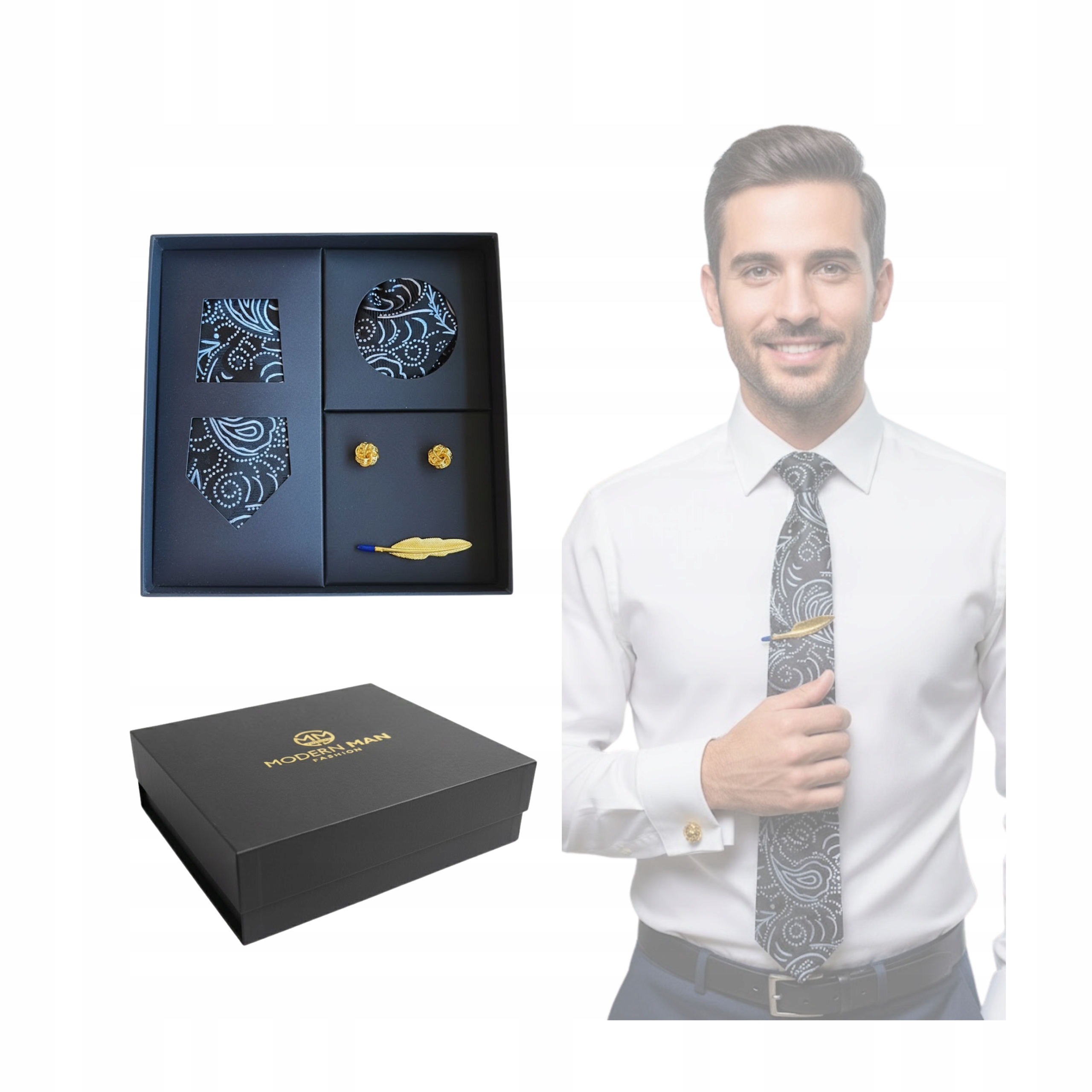 Elegantní Dárková Sada Pánská Kravata, Sponky, Kapesníček Na Oblek