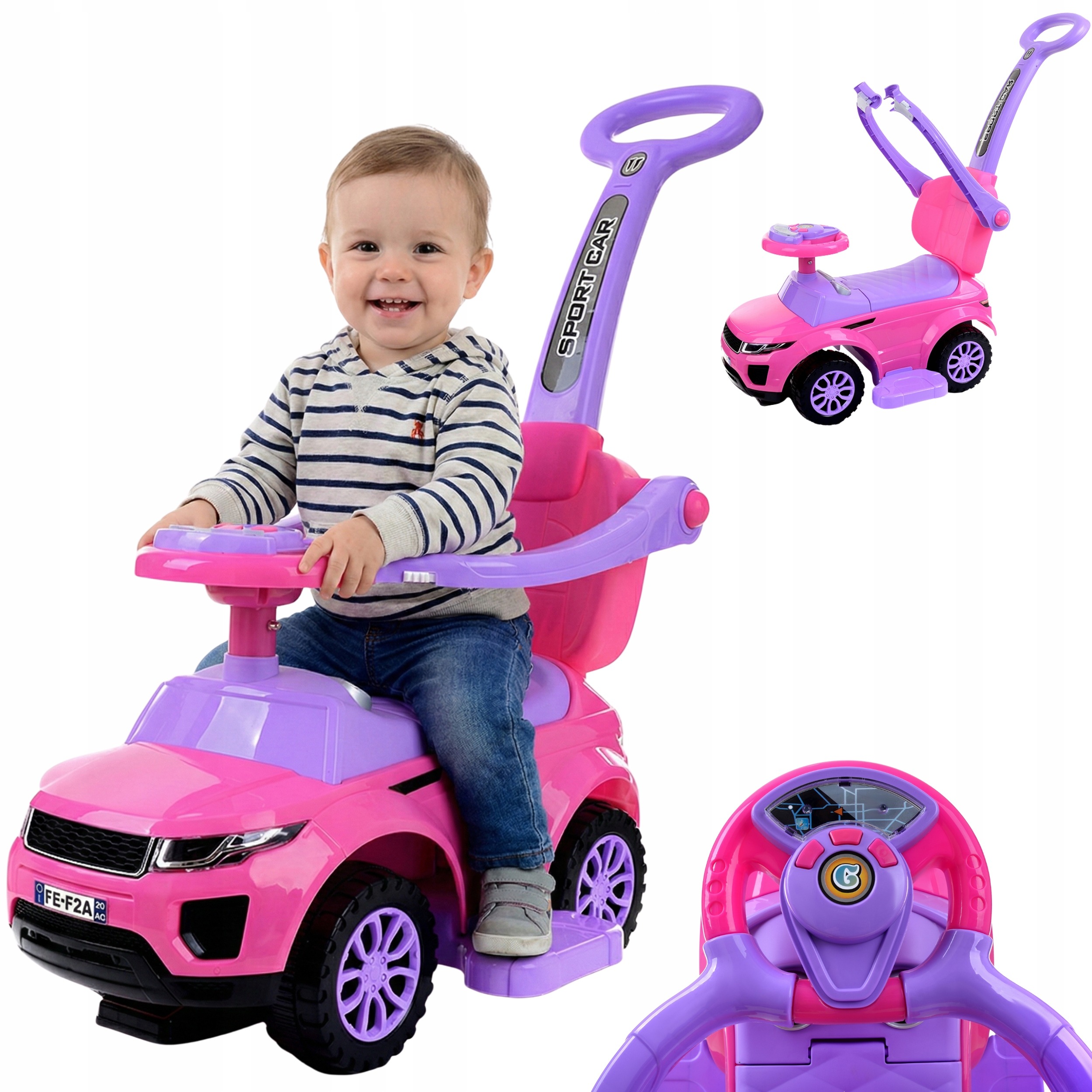 Duży Jeździk Chodzik Pchacz 3W1 Autko Z Klaksonem Wytrzymały Bezpieczny XXL