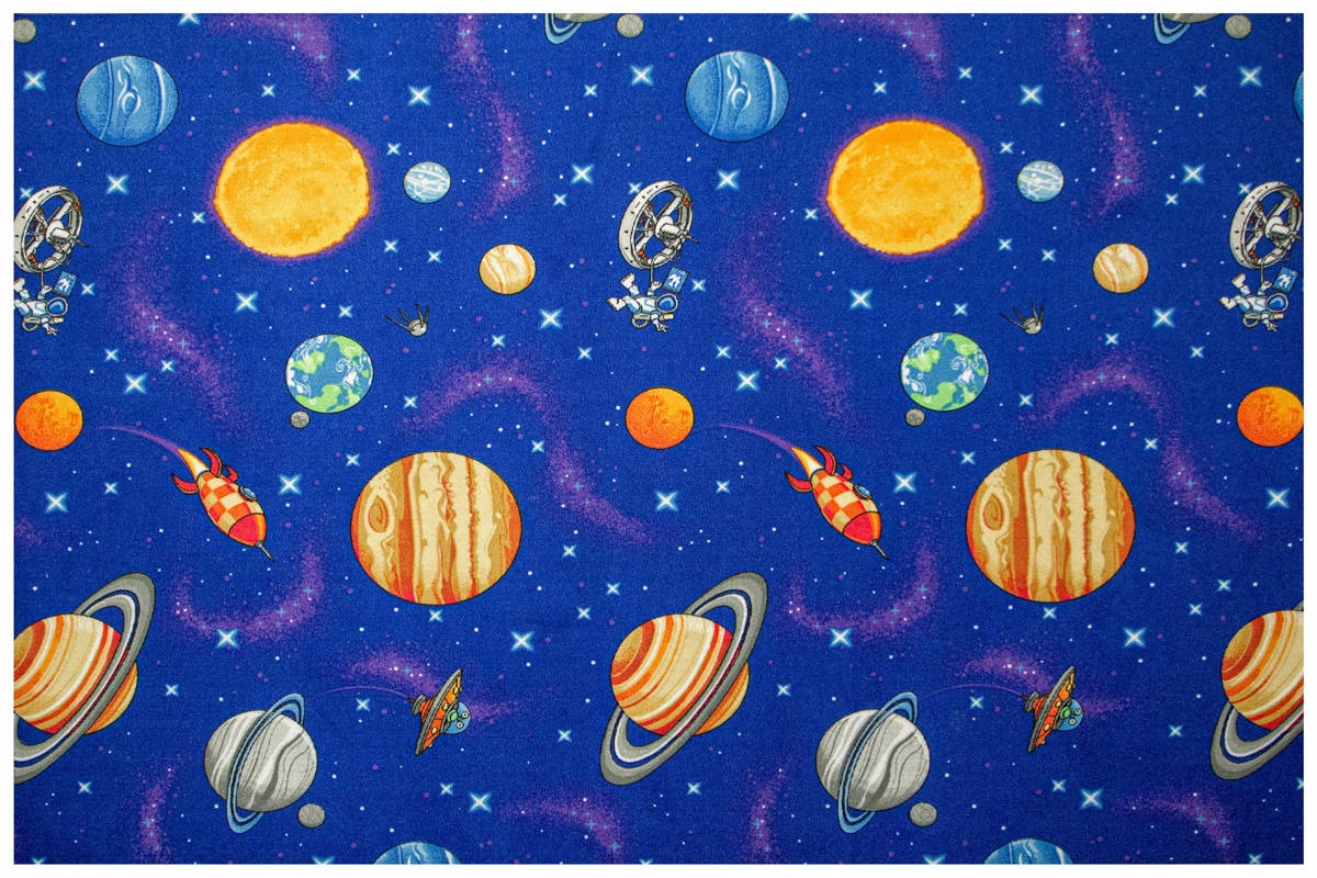 200x250 cm PĘTELKOWY DYWAN KOLOROWE RUNO W PLANETY RAKIETY GWIAZDY KOSMOS