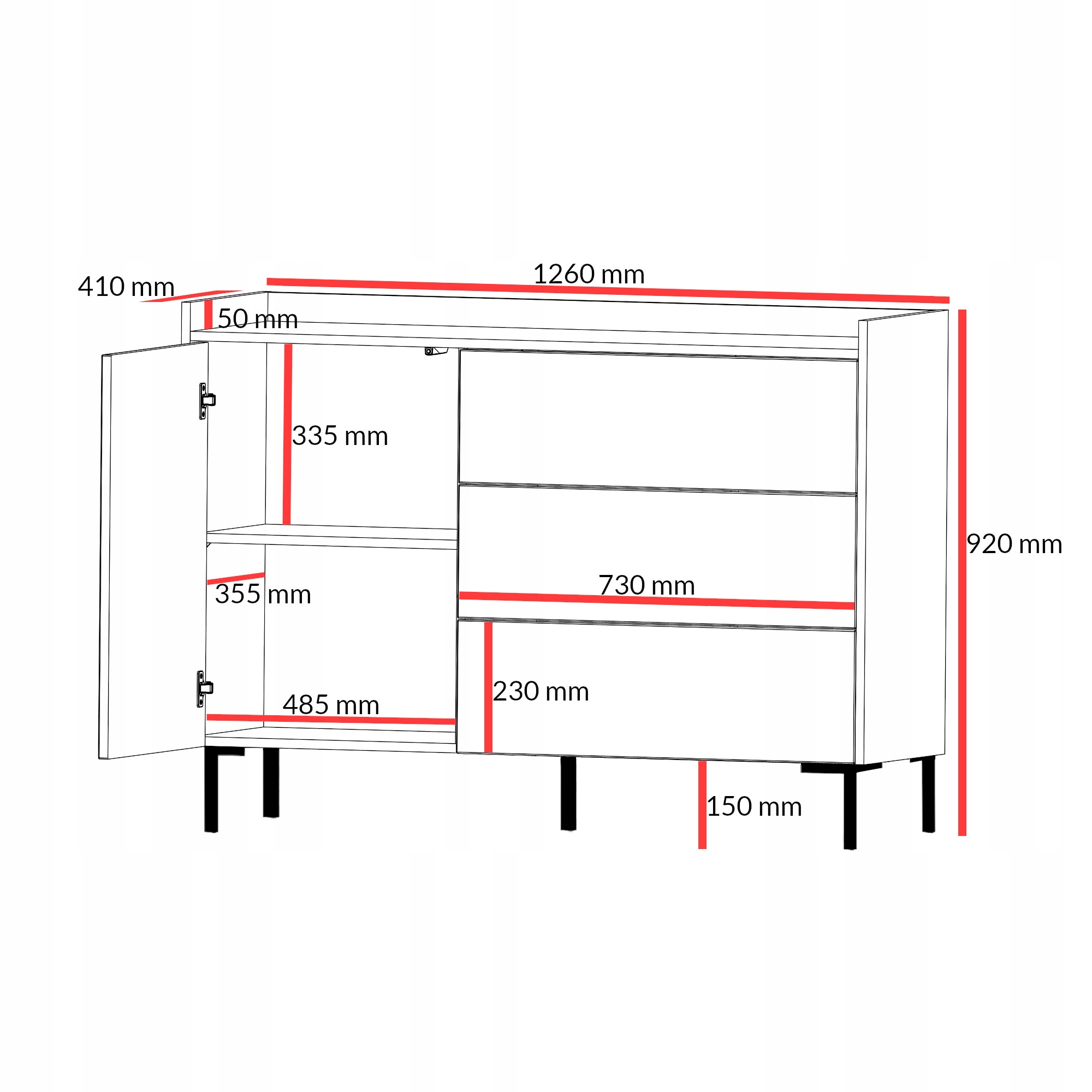 Komoda z szufladami Liam 1D3S 125 Dąb Cremona