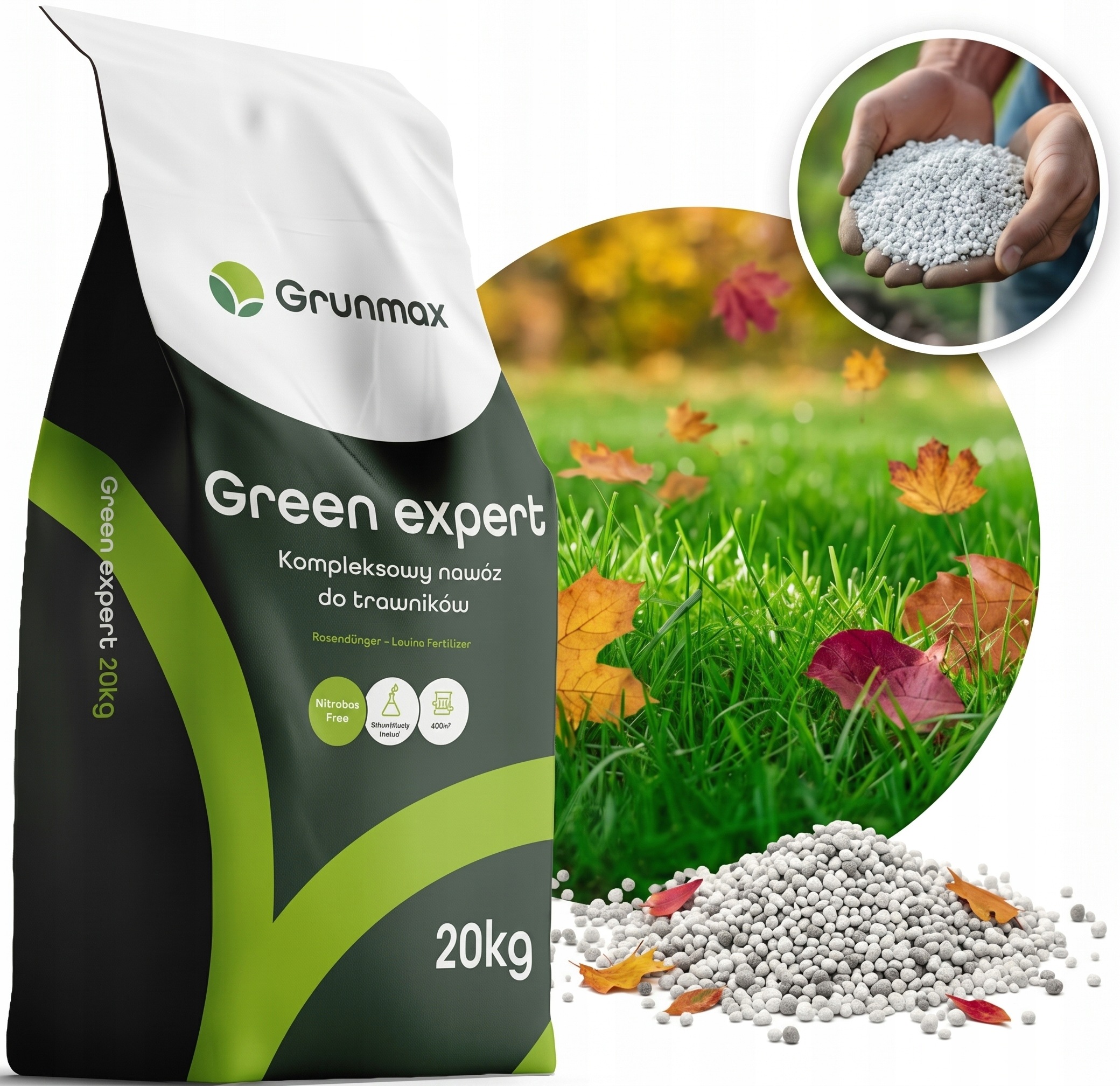 Grunmax Green expert hnojivo pro trávy letní a podzimní, Zahušťovací, 20 kg