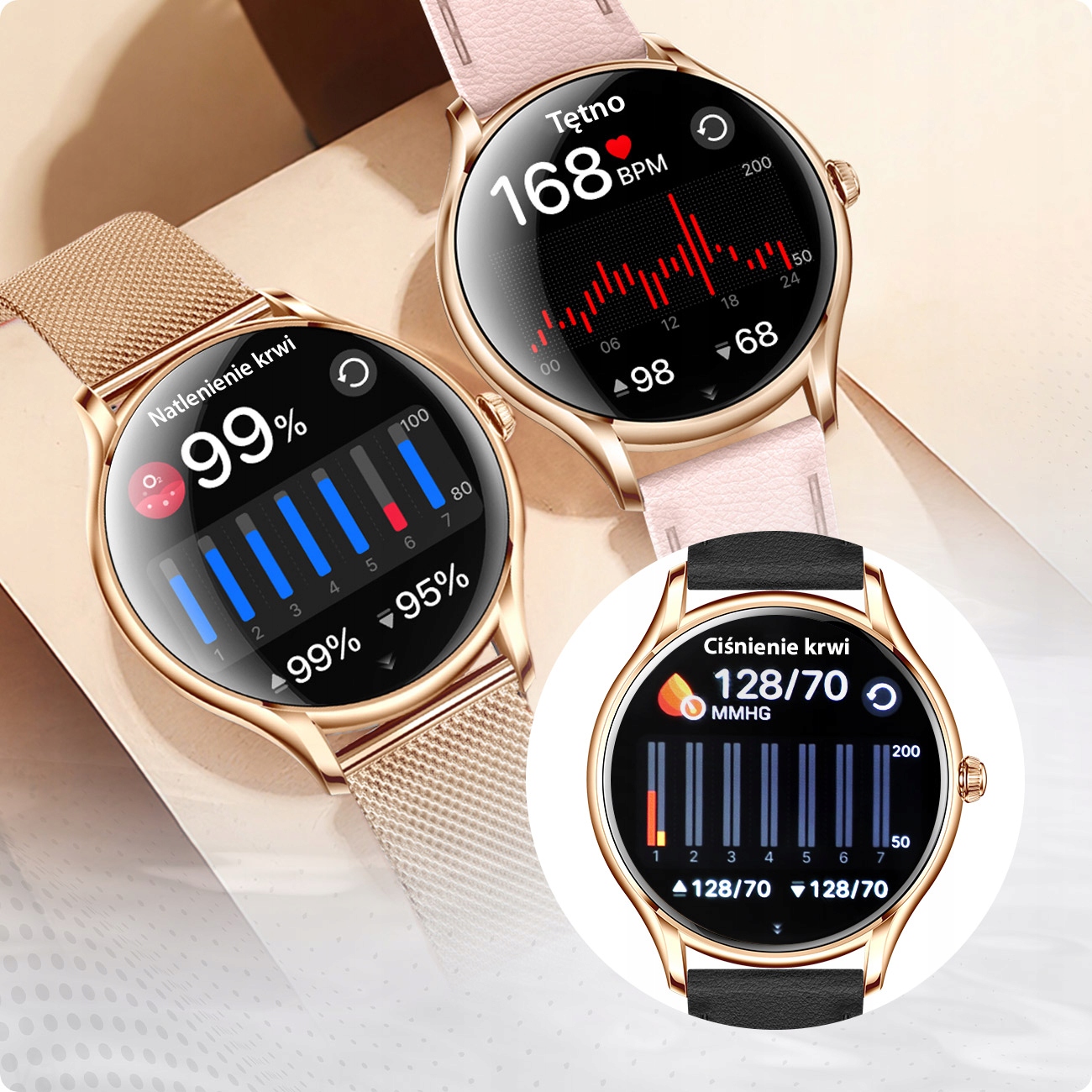 SMARTWATCH DAMSKI ZEGAREK PL MENU POWIADOMIENIA ROZMOWY SMART WATCH 4 PASKI Rodzaj smartwatch