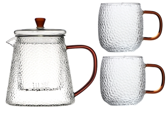 Skleněná Konvice Na Čaj 1 L S Filtrem 2 Sklenice Ucho Jantar