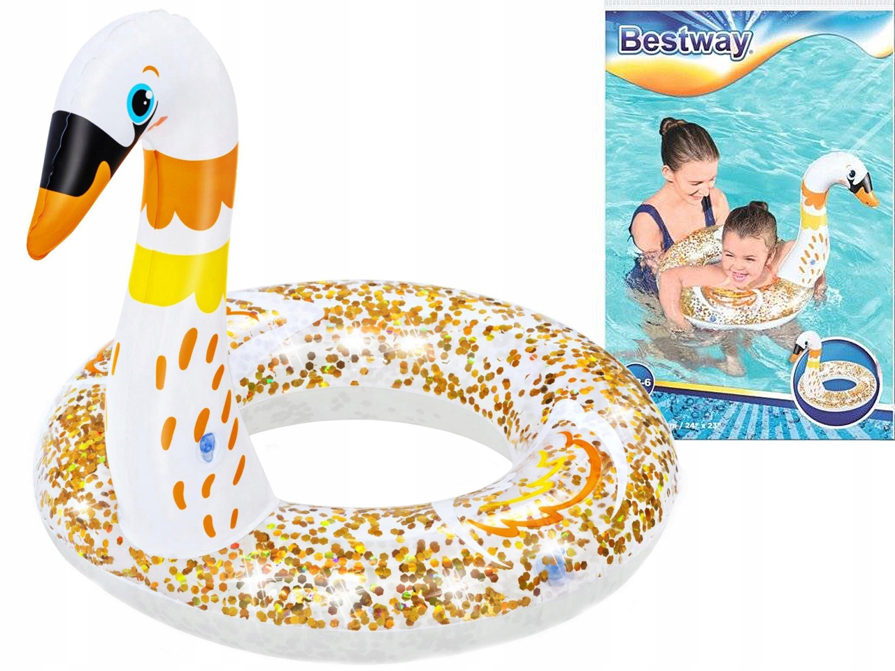 Bestway Koło do nauki Pływania Łabędź Kółko dla dzieci Brokat 61 cm