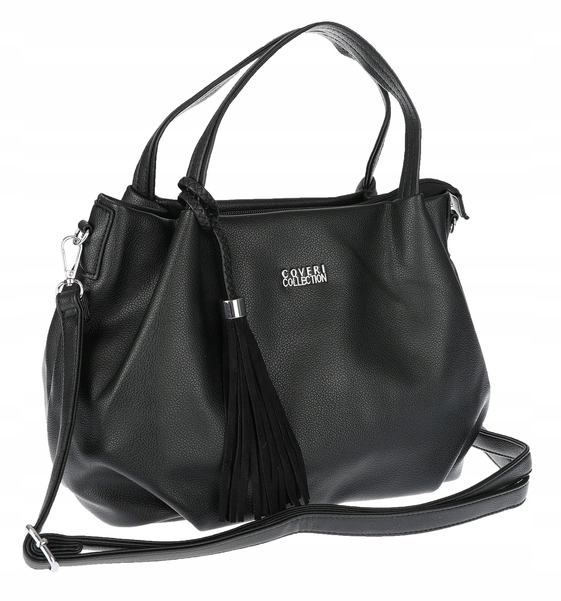 Dámská kabelka z eko kůže typu shopper s třásněmi a pásek CC50964 Černá