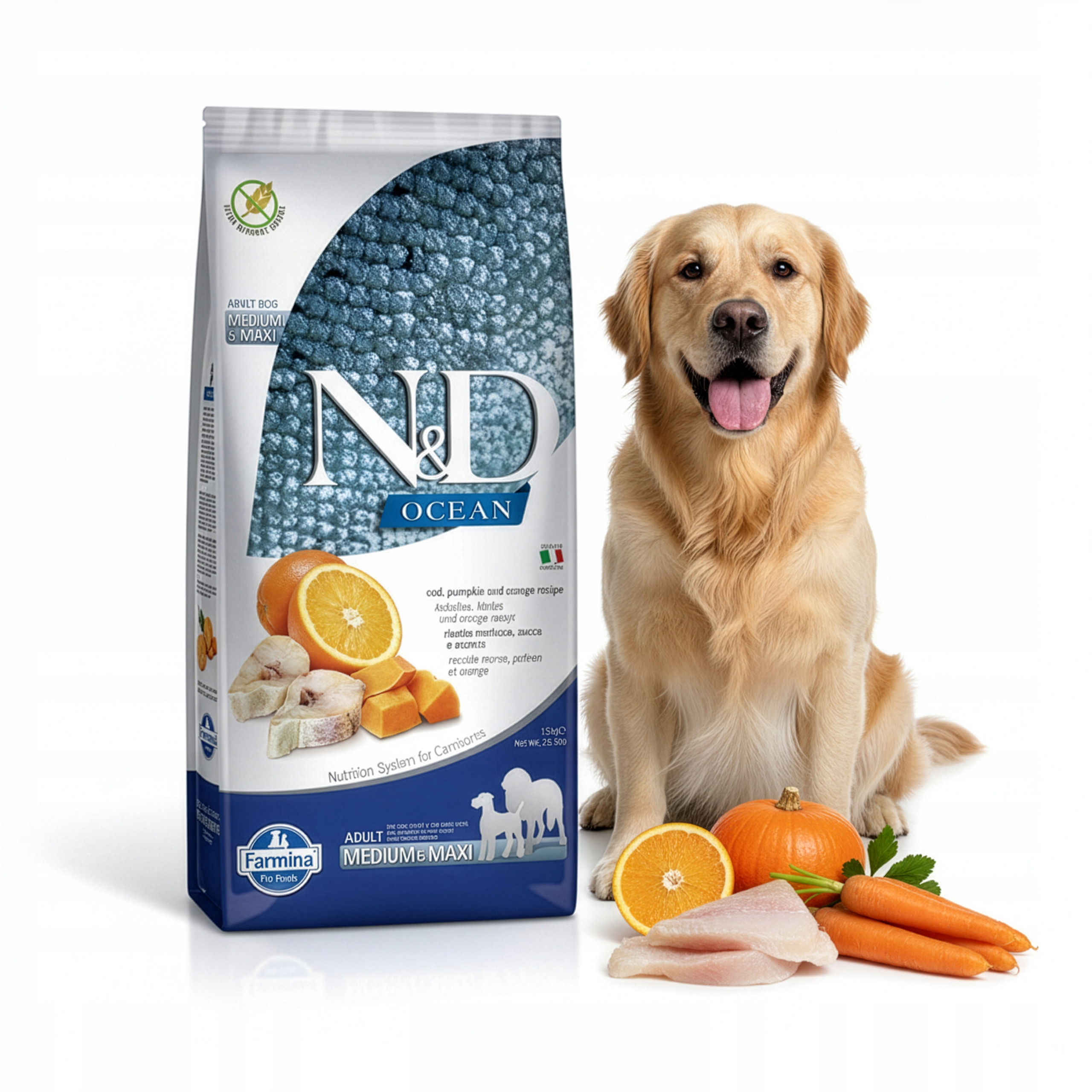 Nd Ocean Cod Pumpkin Orange 12kg Medium Maxi Adult karma rybna dla psa