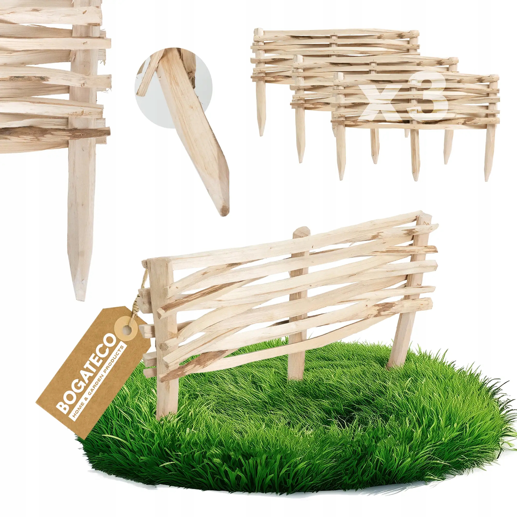 Rabatka Ze Štípané Lísky Plot Obrubník Palisáda 60x20 cm 3 Kusy