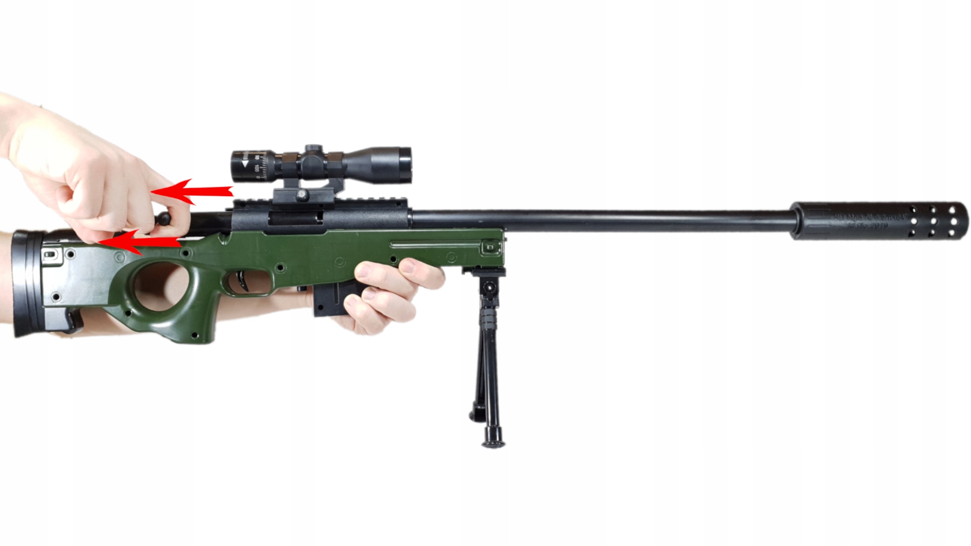 KARABIN SNAJPERKA AWP NA KULKI ASG + PISTOLET LASER + KULKI 800 szt. GRANAT Szerokość produktu 80 cm