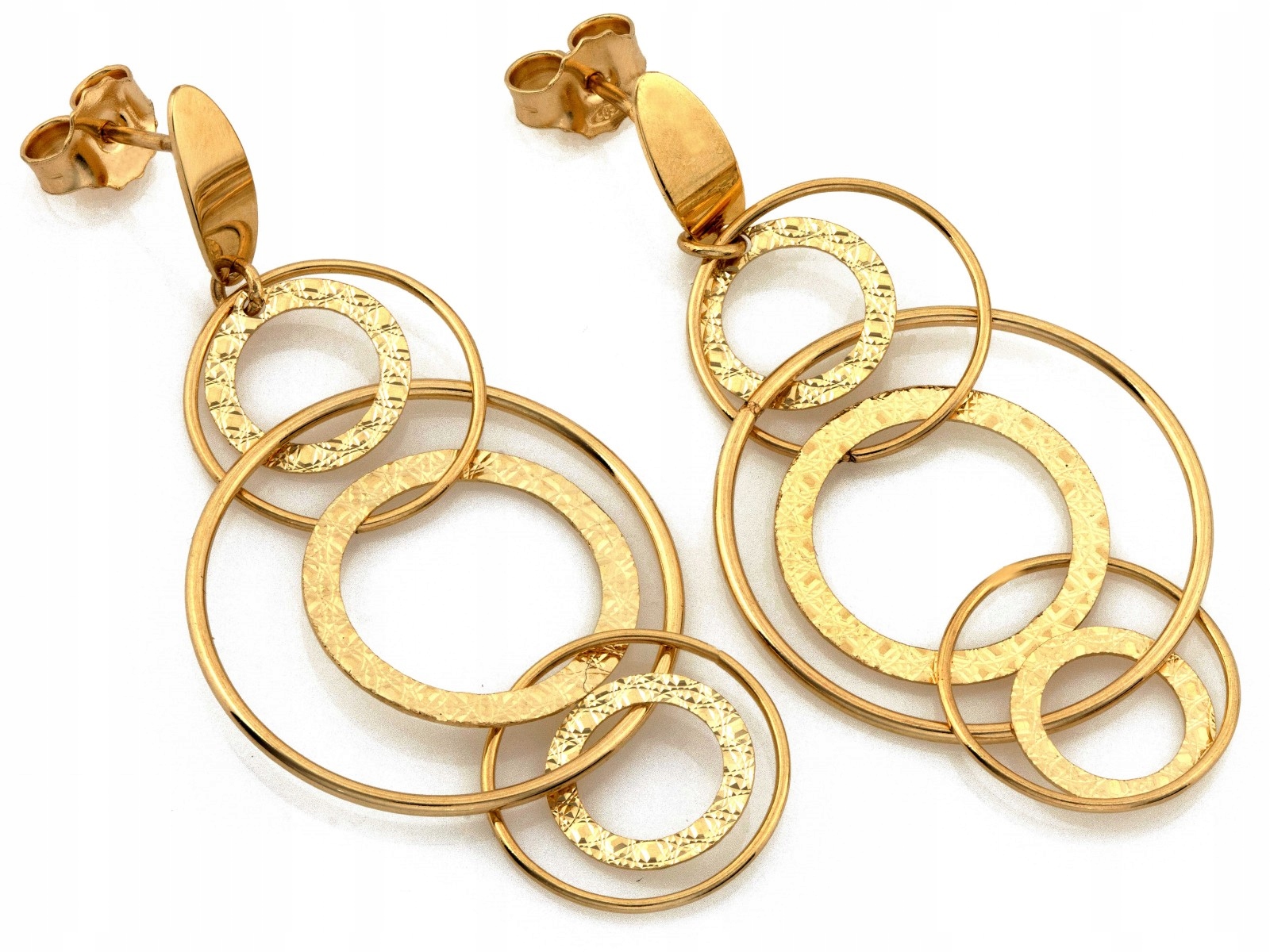 Zlaté Náušnice s několika ráfky na tyči 585 14k 4.11g