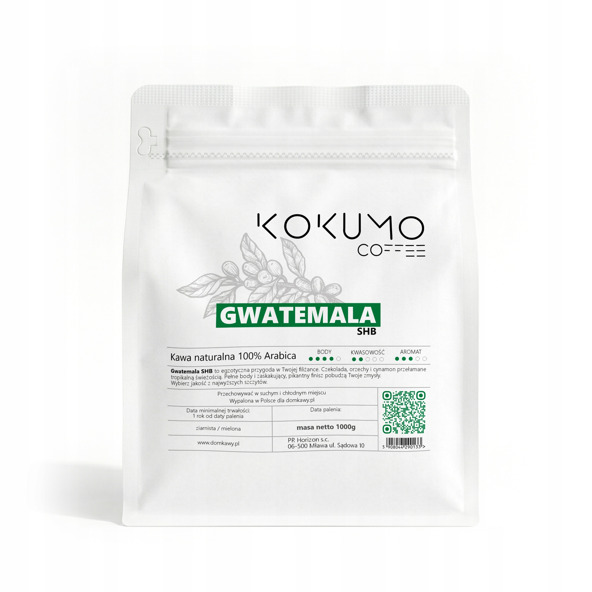 Káva Zrnková Kokumo Guatemala Shb 1 kg Čerstvě pražená Arabica Premium