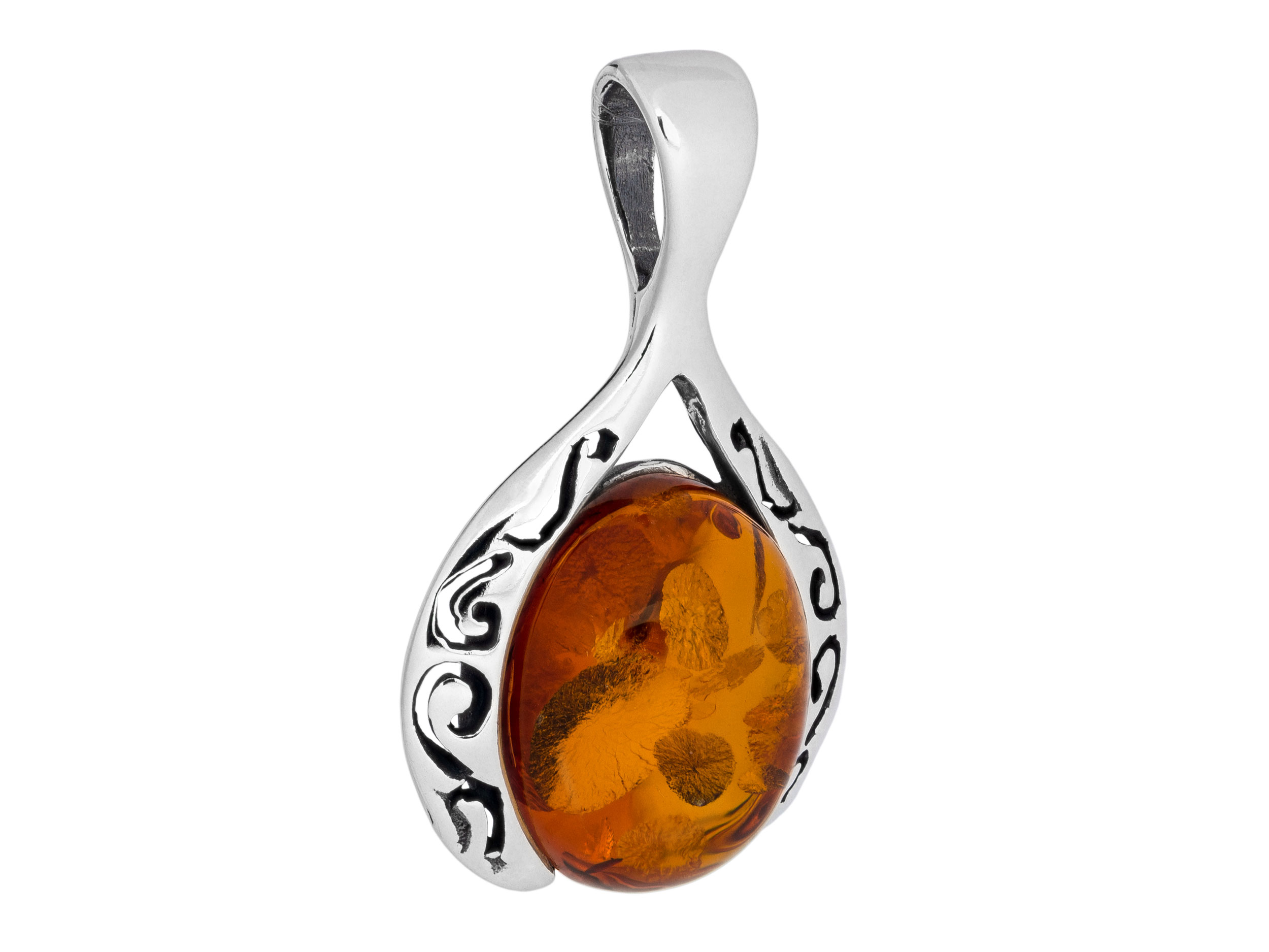 Stříbrný Přívěsek s jantarem Oxidovaný ažurový dámský přívěsek Stříbro