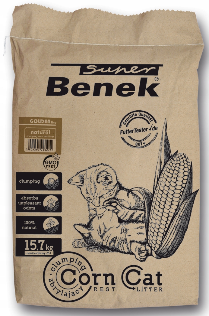 Benek Corn Cat Golden Żwirek kukurydziany dla kota Naturalny 25 L