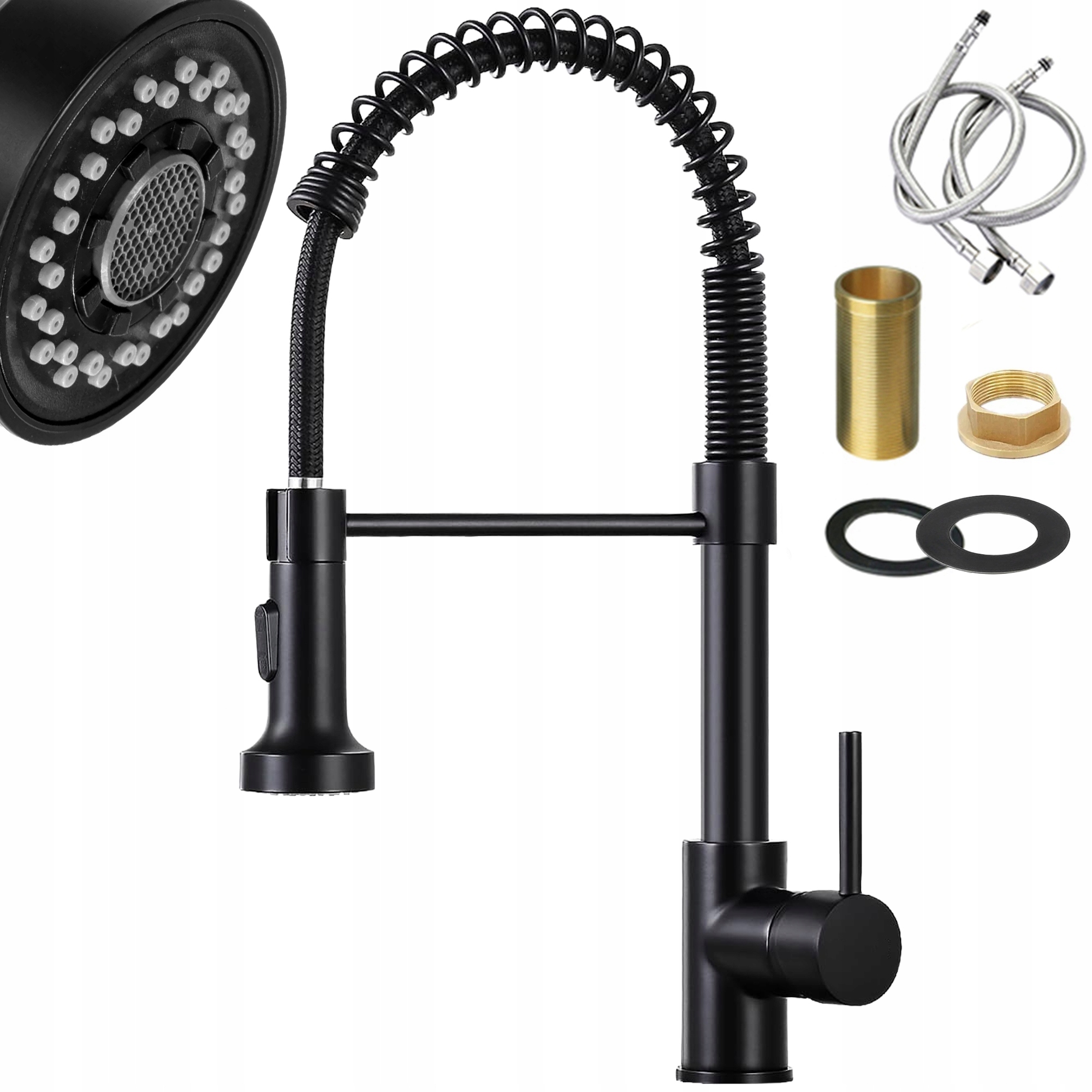 Kuchyňská Baterie Černá Vytahovací Sprcha Černá Matná Elastická Sprejová