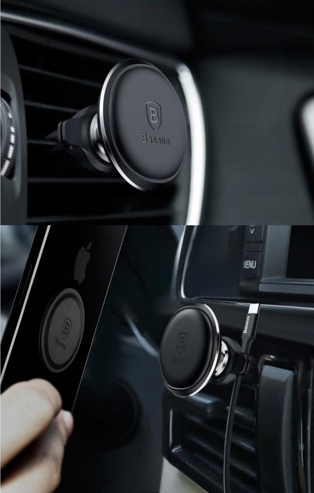 MAGNETYCZNY UCHWYT BASEUS AIR NA KRATKĘ NAWIEWU + 2szt PŁYTEK MAGNETYCZNYCH Kolor czarny