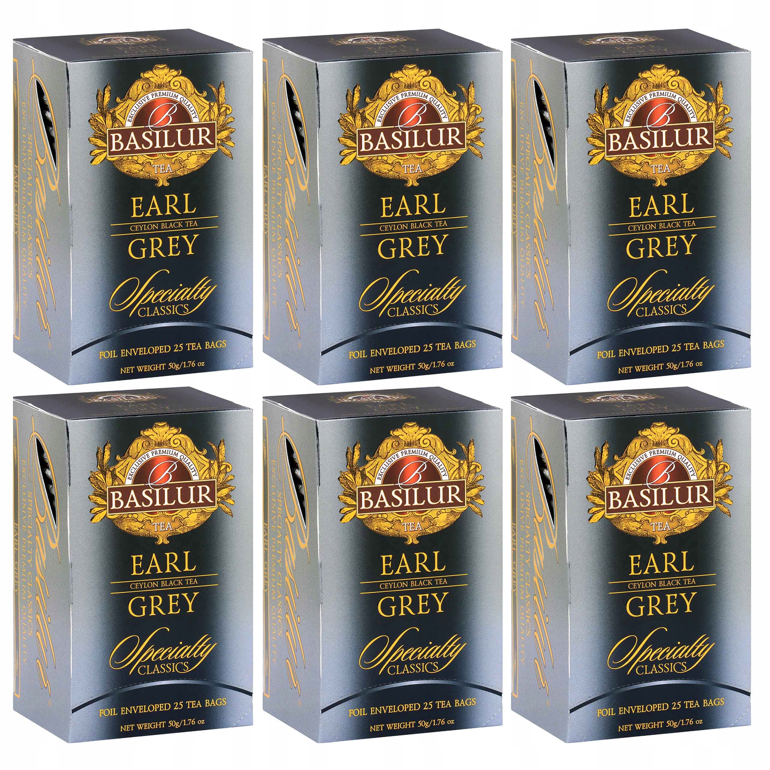 Basilur Earl Grey – černý čaj s bergamotovým olejem 25 x 2 g x 6