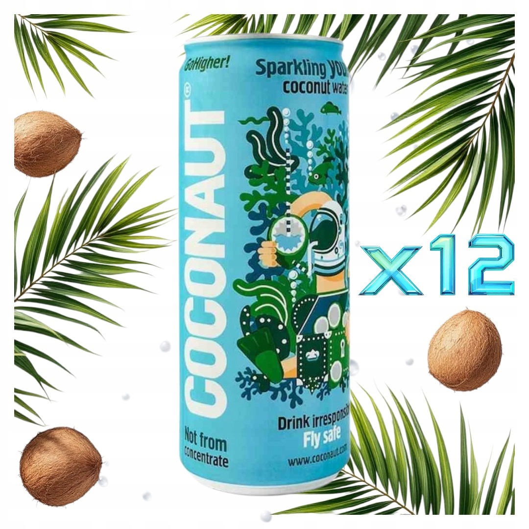 Levně Set 12 Kusů Kokosová perlivá voda 100% Coconaut 320 ml