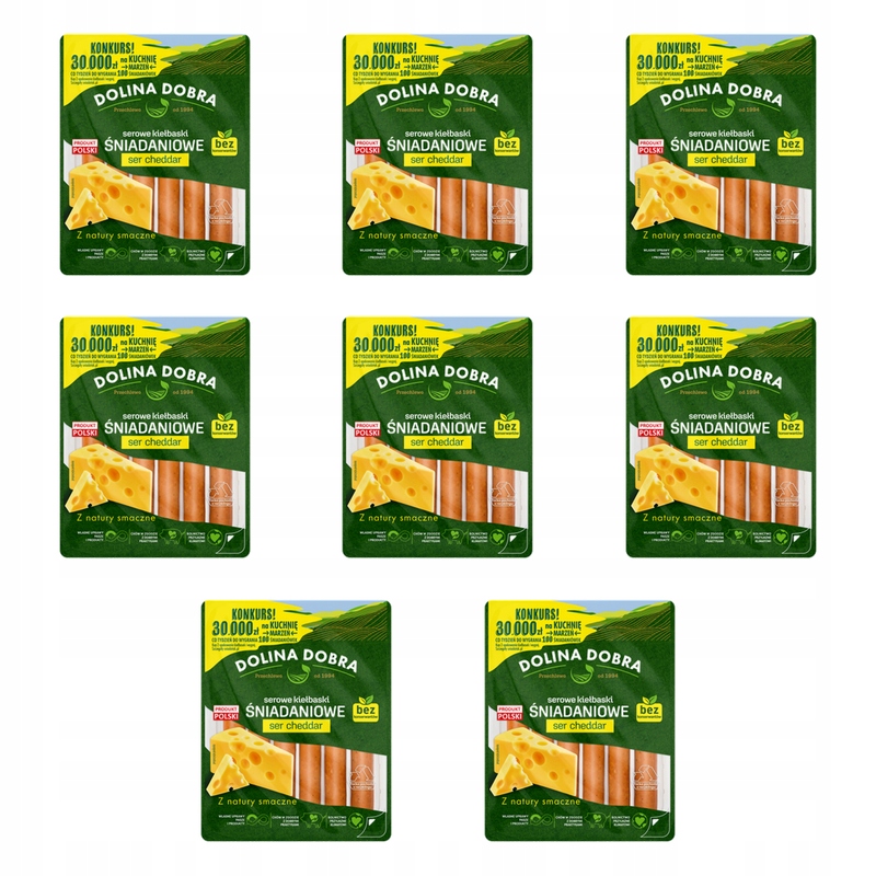 Sýrové snídaňové klobásy sýr cheddar 200 g Dolina Dobrá X8