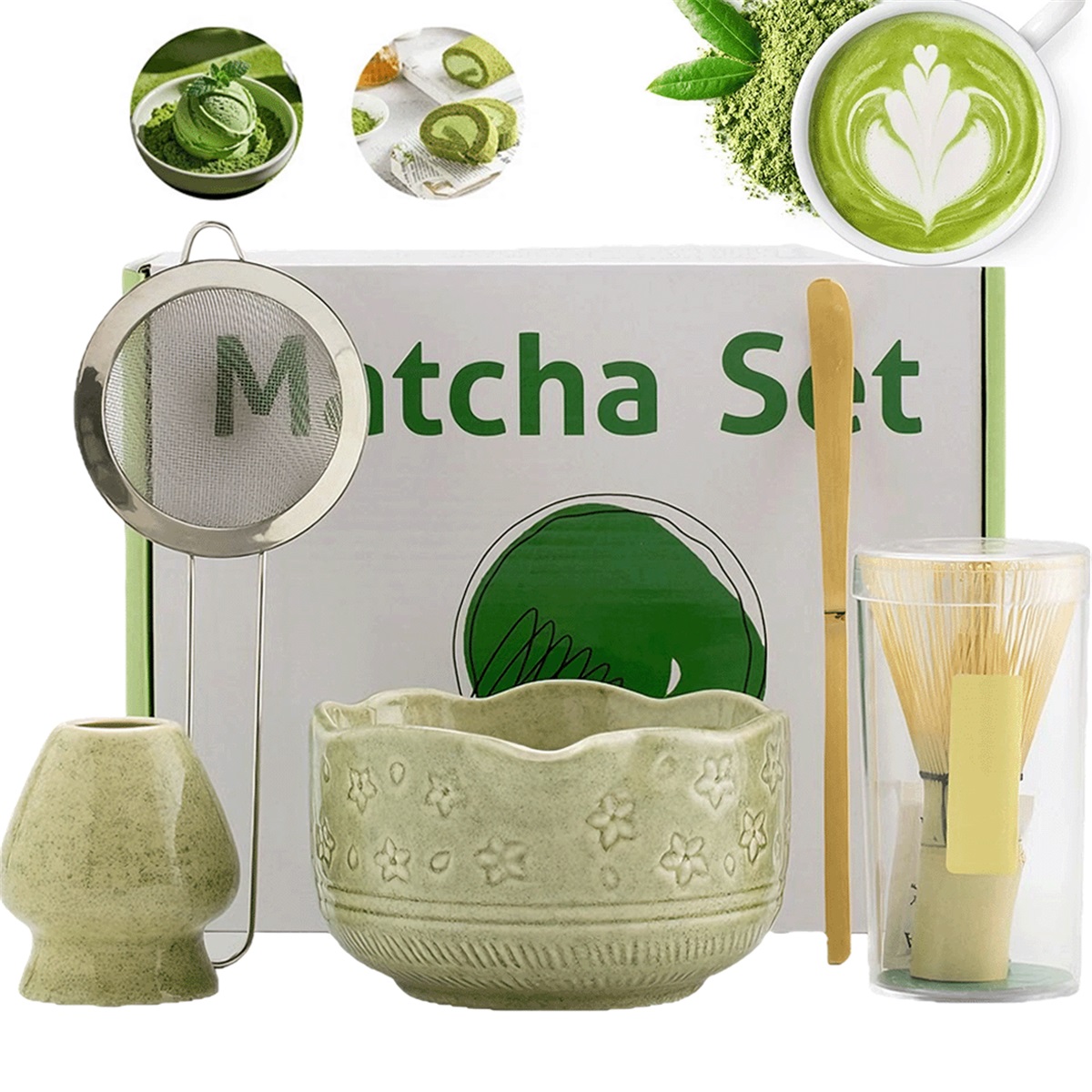 Levně Sada Na Matcha S Přírodním Bambusem Pro Milovníky Čaje, Zelená