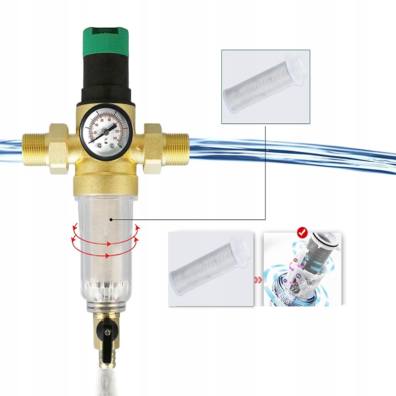 Reduktor Tlaku Vody 1 Palec 3/4 Manometr Dlouhý Filtr S Ventilem