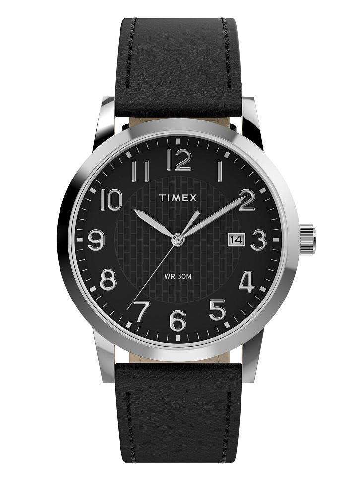 Pánské Hodinky Timex TW2Y67400 Černý Kožený Pásek Datumovka Pro Kluka