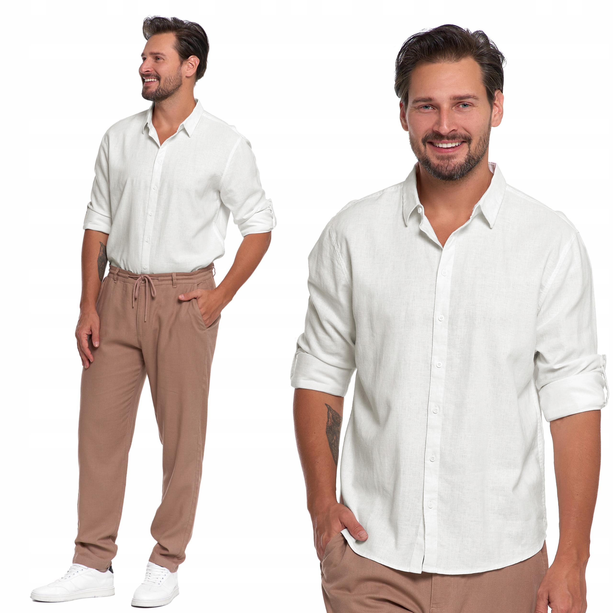 Pánská lněná košile s dlouhým rukávem Lehká Elegantní Klasická Moraj M