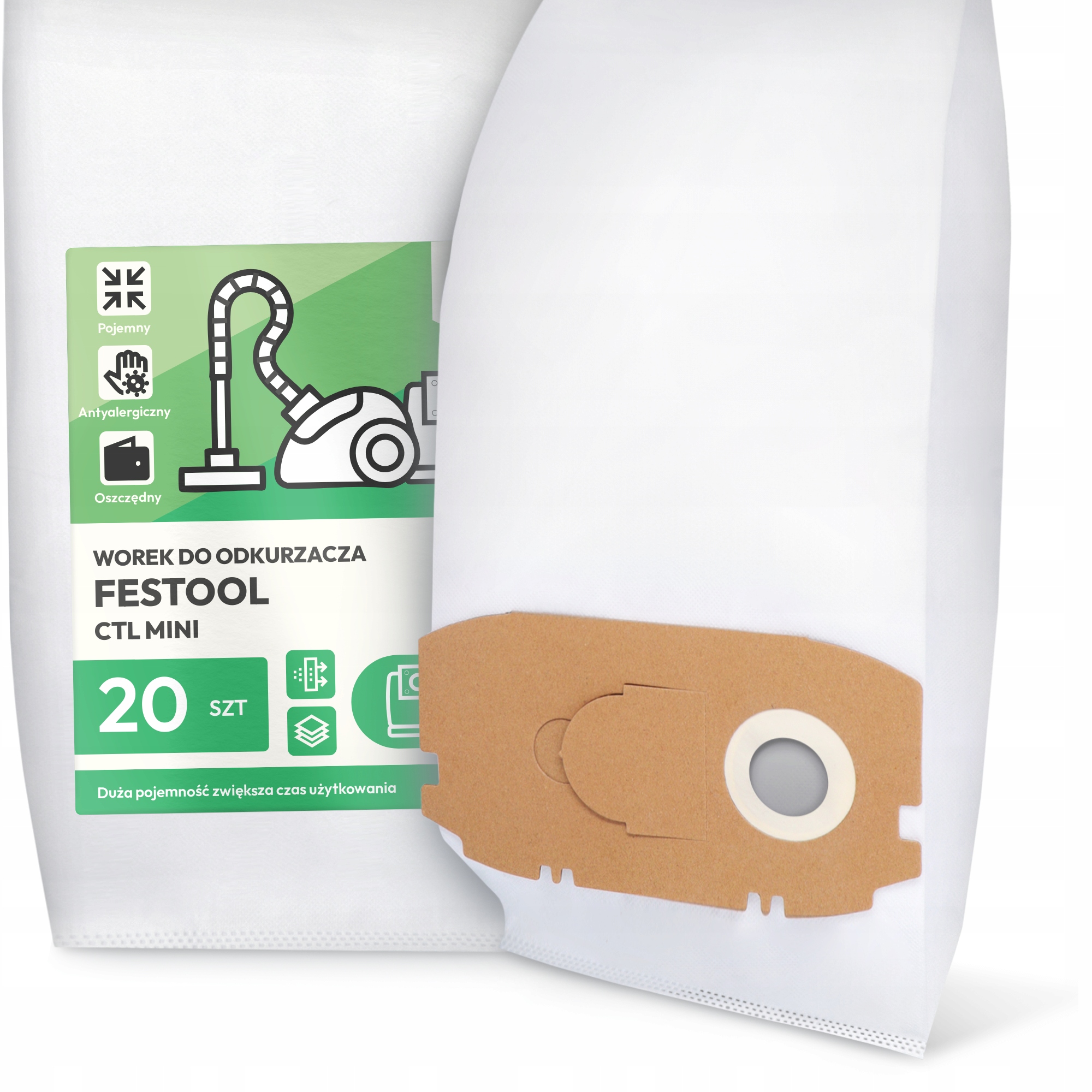 20 x Sáček Do Vysavače Festool Ctl Mini Syntetický Flizelinový Sáčky G9-W