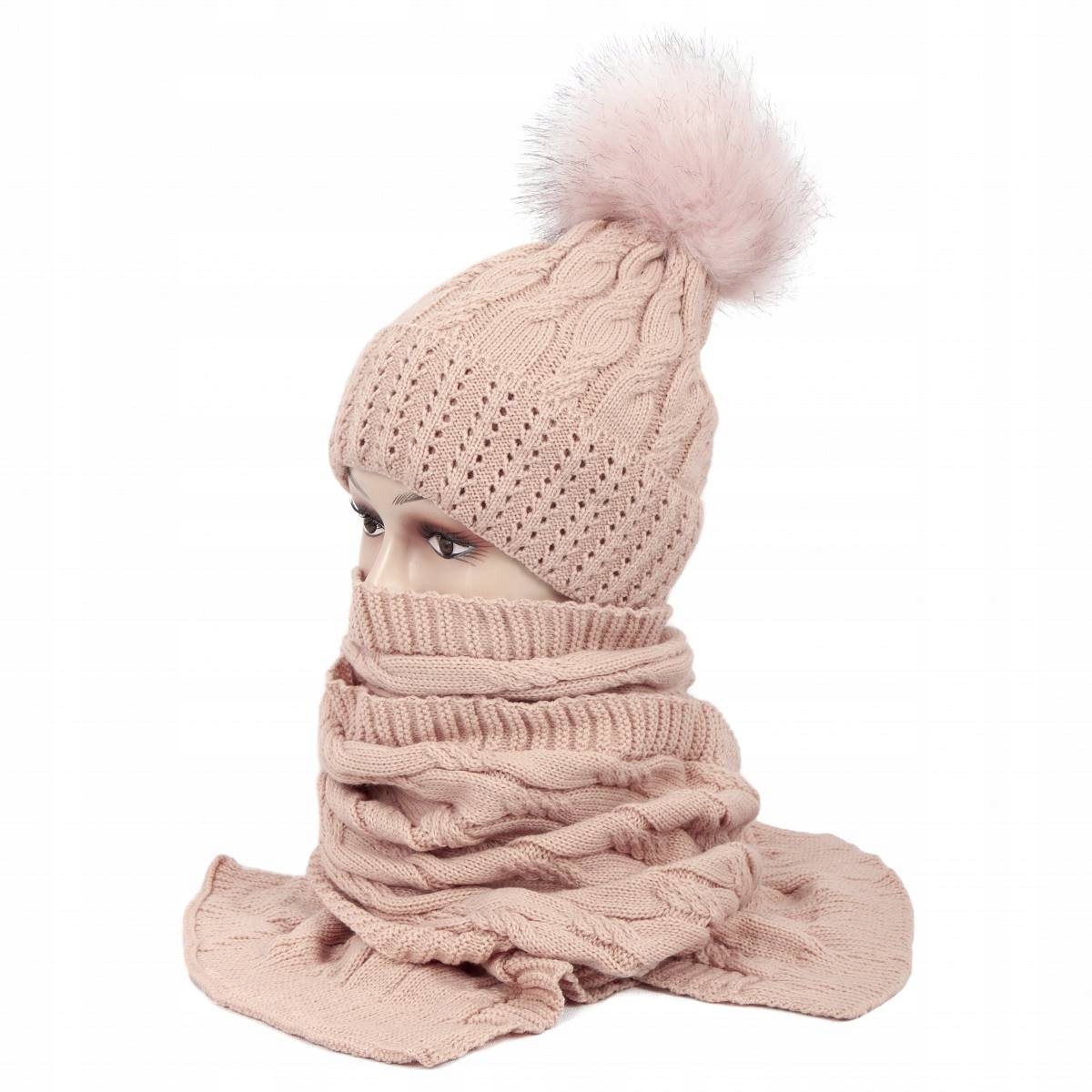 

W358BK Zimowy Komplet Dzianinowy Czapka Z Szalem