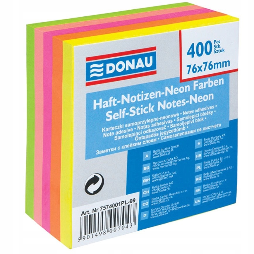 

Kolorowe Karteczki samoprzylepne Neonowe 76x76mm