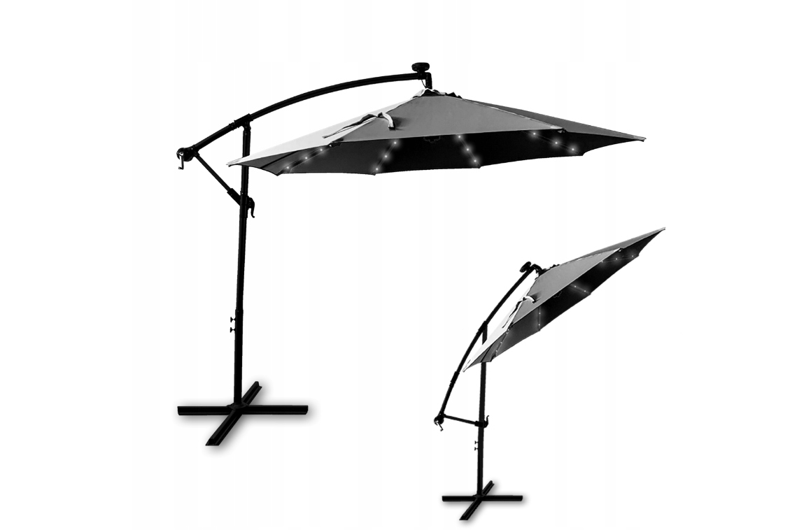 DUŻY ROZKŁADANY REGULOWANY PARASOL OGRODOWY PARASOL NA OGRÓD TARAS 24 LED