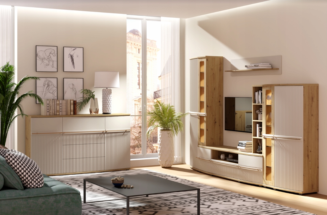 Nowoczesna Witryna Niska Ryflowana 75cm Carpenter Grey KADY FD -2 Kolory Marka inna