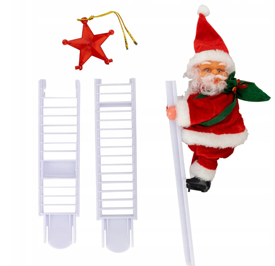 Święty Mikołaj wchodzący po drabinie 66cm Z MELODYJKĄ NA ŚWIĘTA EAN (GTIN) 5904238416648