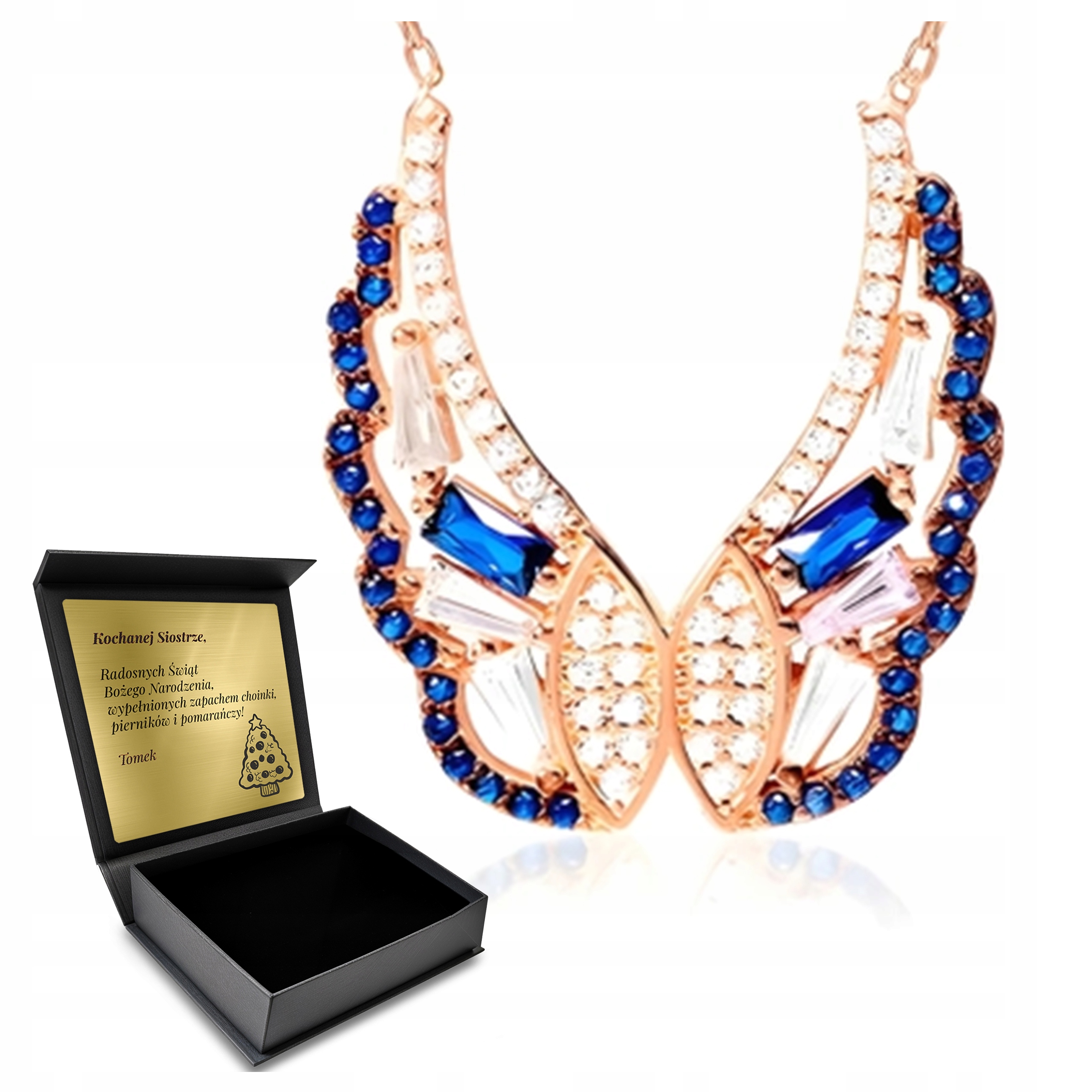Elegantní pozlacený stříbrný náhrdelník Zirkony safírovou Krabička Gravírování