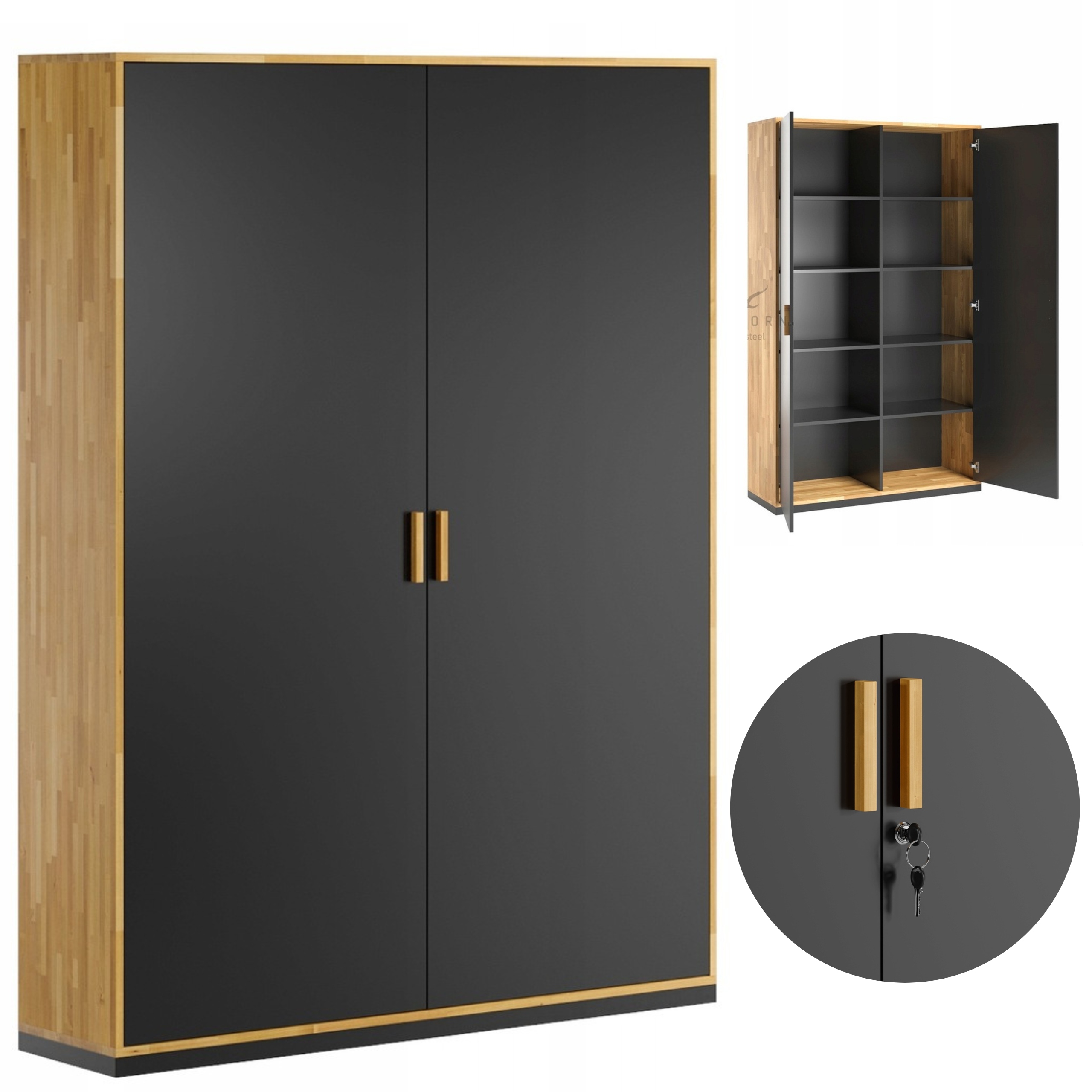 Szafa do biura dębowa w stylu loftowym 200x118x40