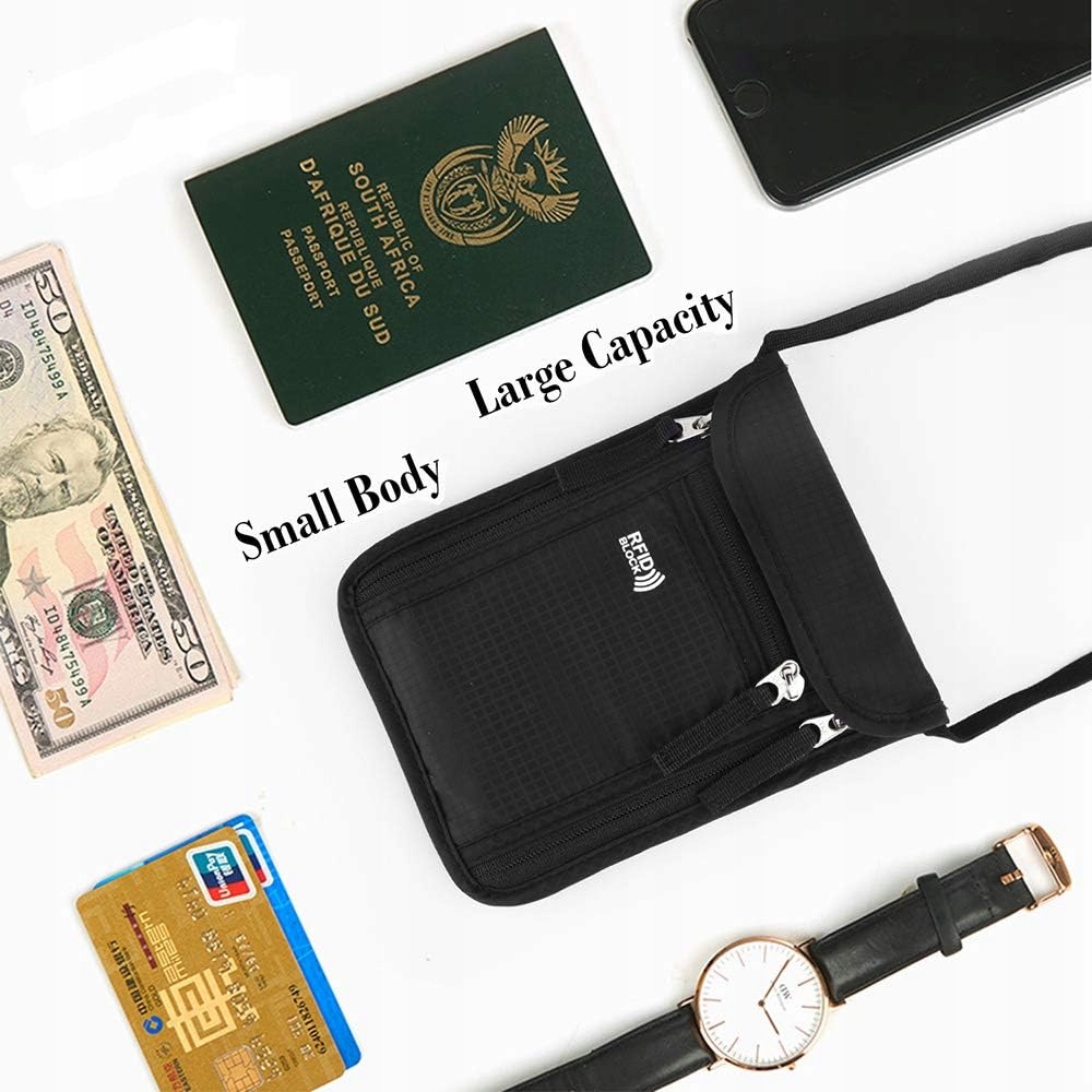 PORTFEL PODRÓŻNY ETUI PASZPORTÓWKA SASZETKA CZARNA Wzór dominujący bez wzoru