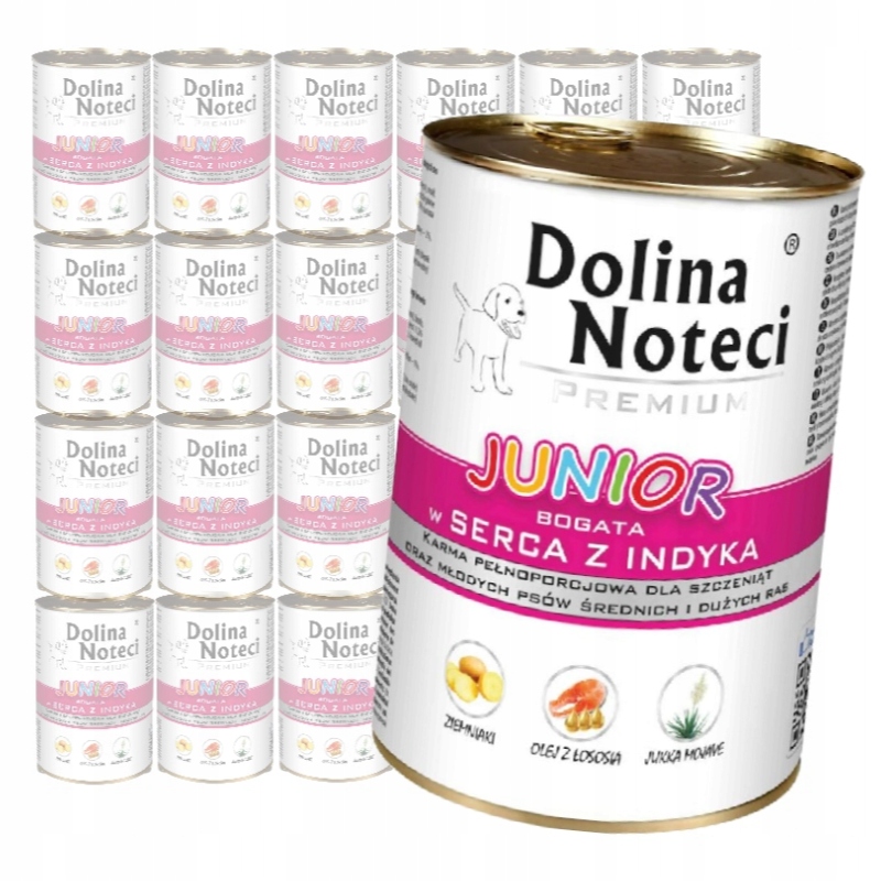 Dolina Noteci Premium Junior 24x400g Mokra Karma Psa Bogata w Serca Indyka
