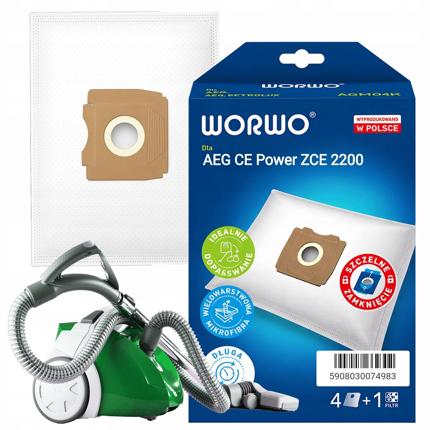 Worki Do Odkurzacza Aeg Ce Power Zce 2200 AGMB01, 4 Sztuki, Filtr