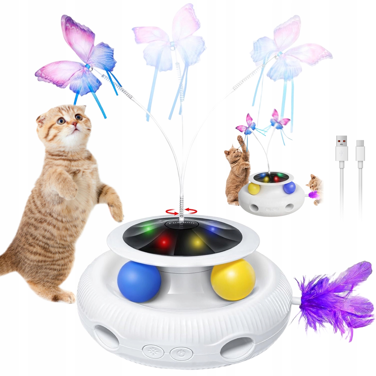 Levně Elektrická Hračka Pro Kočky Motýl Létající Hračka Usb 4 Led Automatická