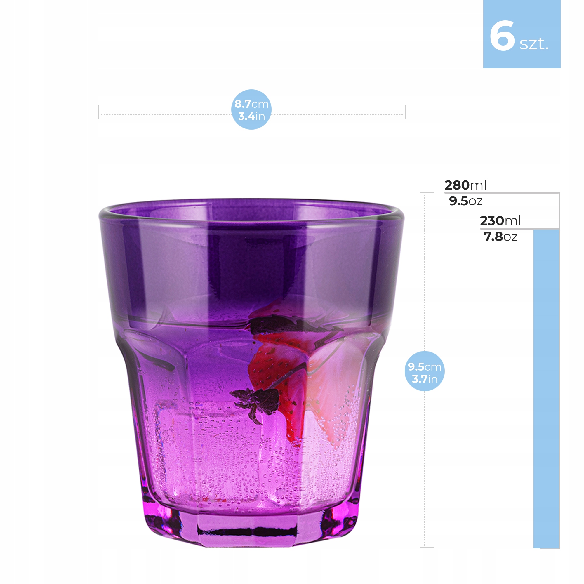 SZKLANKI Na Napoje Soki KOMPLET 6x280 ml OMBRE Fioletowe NA PRZYJĘCIE Stan opakowania oryginalne