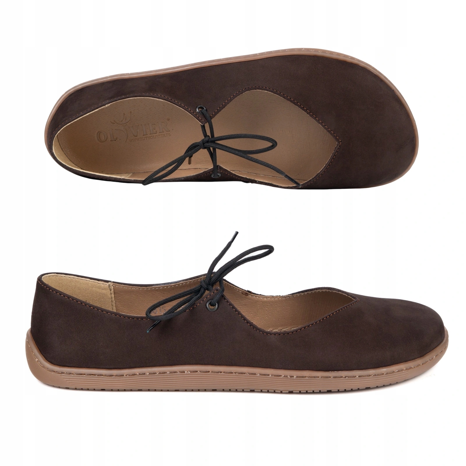 Baleriny barefoot damskie skórzane Camille – brąz nubuk 42