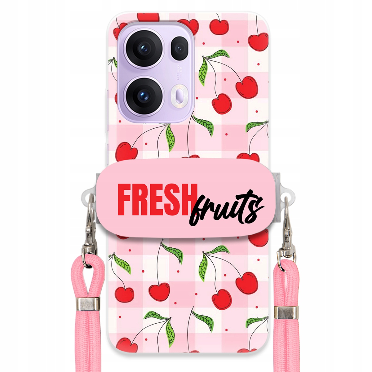 Puzdro pre Oppo Reno 13 Pro 5G Case Držiak šnúrok Ružový Fresh Fruits Mriežka