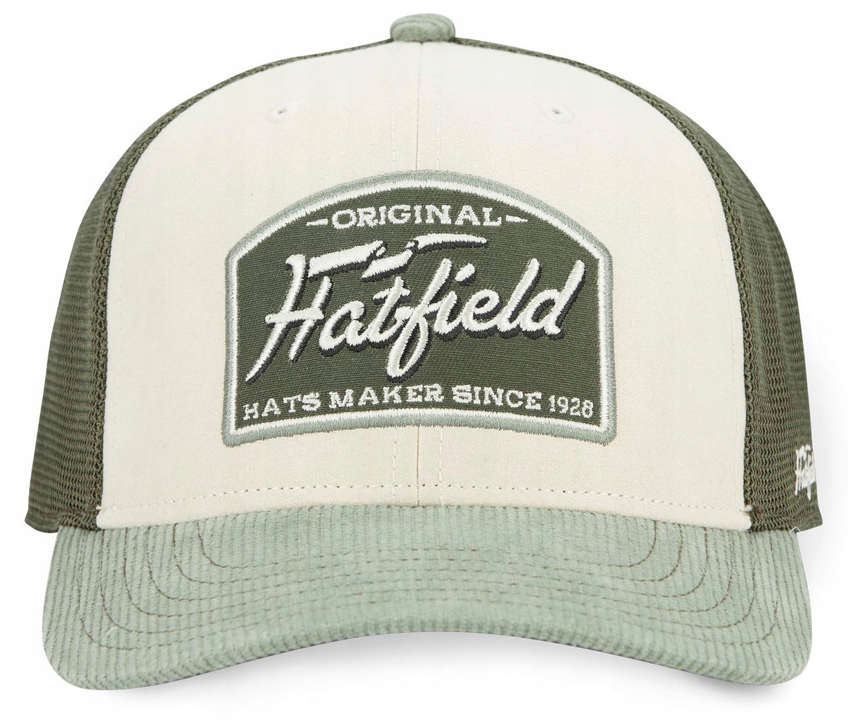 Czapka z daszkiem trakerka sztruks Hatfield Original kremowo-zielona