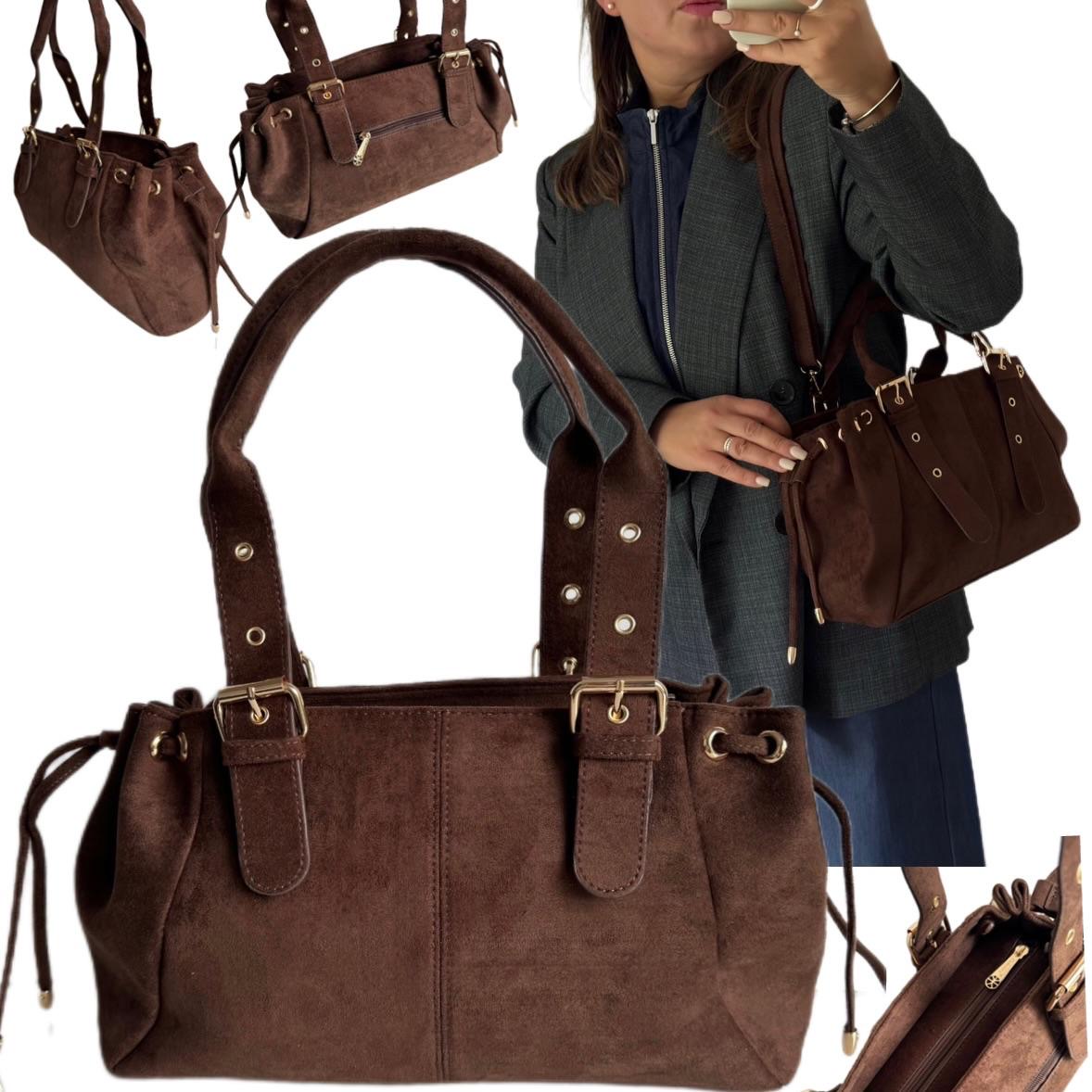 Dámská Kabelka Gallantry Paris Studia Škola A4 Semiš Eco Hnědá Shopper