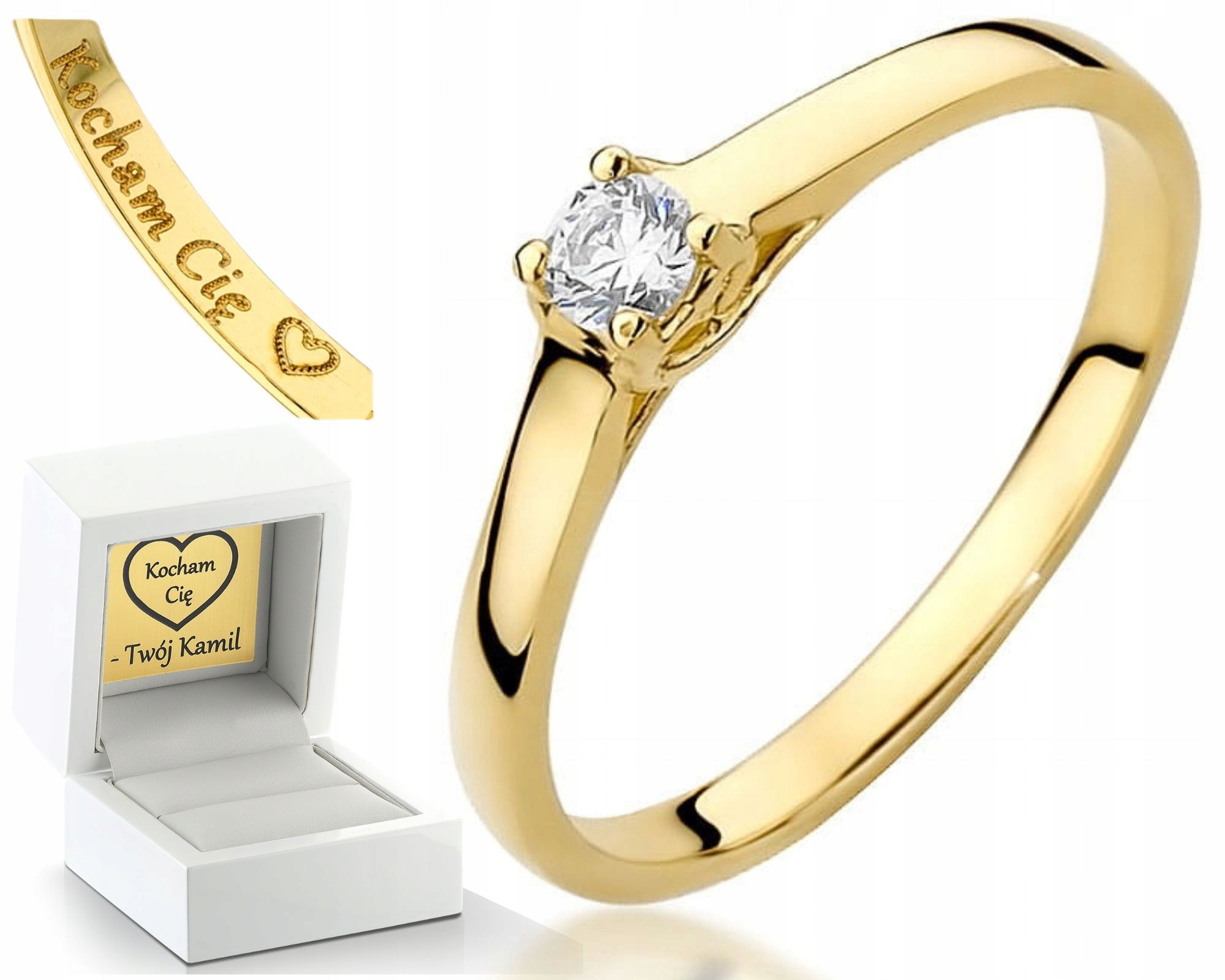 Klasický Zlatý Prstýnek S Briliantem Gravírování