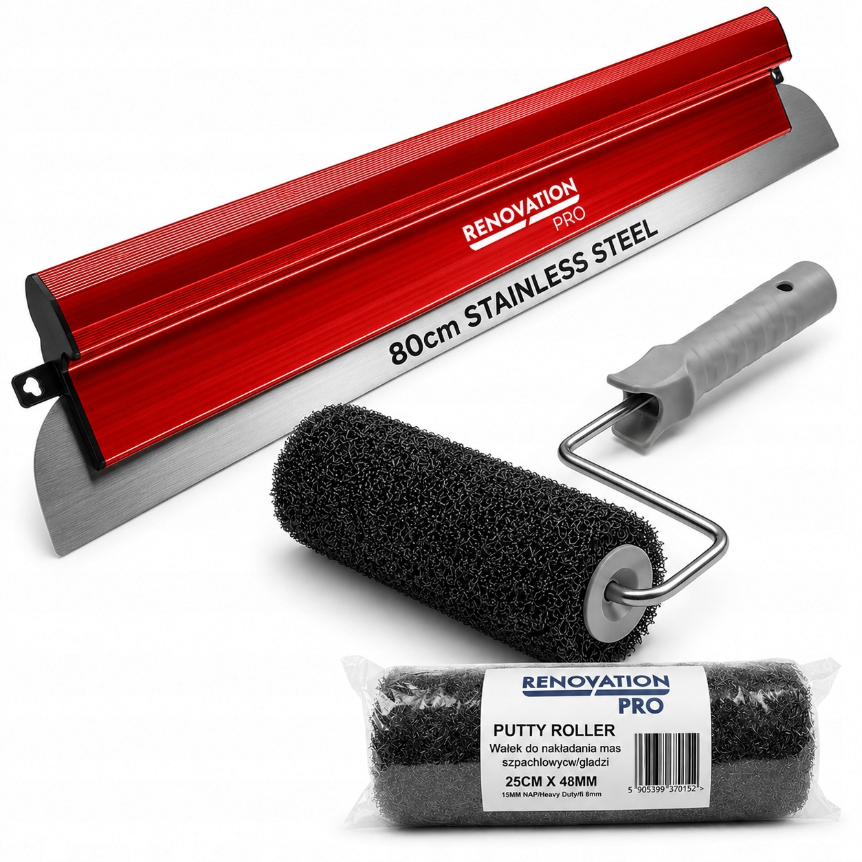 Zestaw Do Gładzi Szpachla 80cm Nóż Ostrze 0.45mm+WAŁEK do gładzi 25cm fi8mm