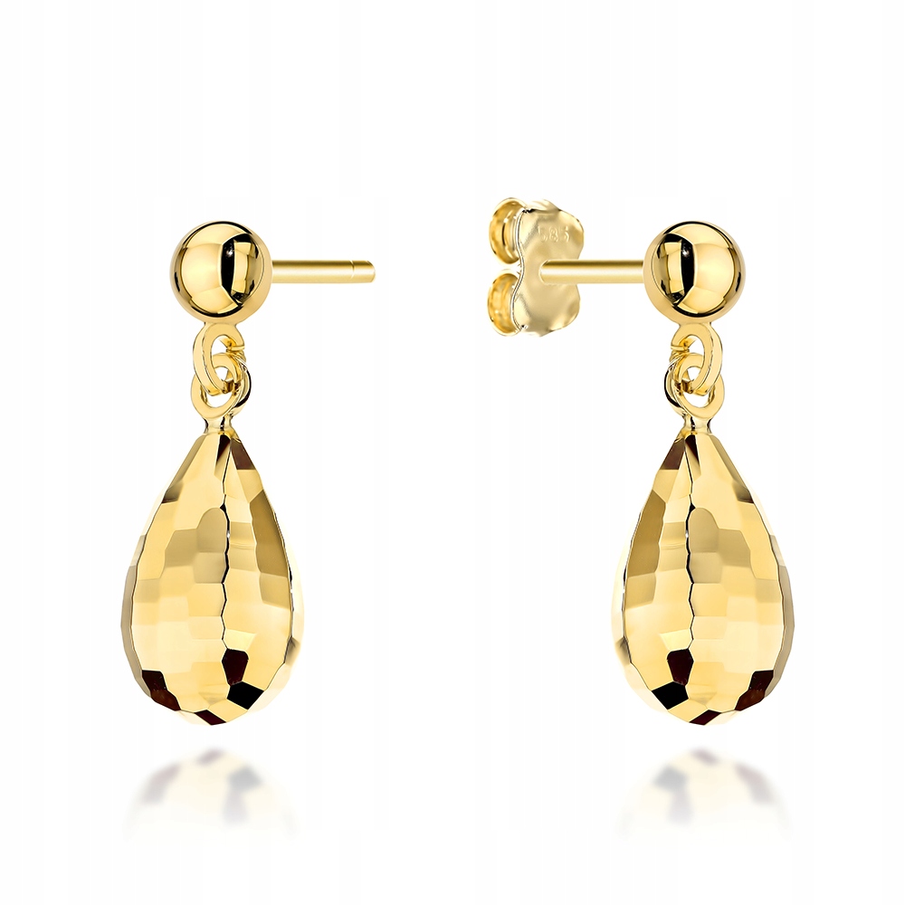 Náušnice zlaté 14kt závěsné diamantové kapky 585 Medové plátky 1.38 g