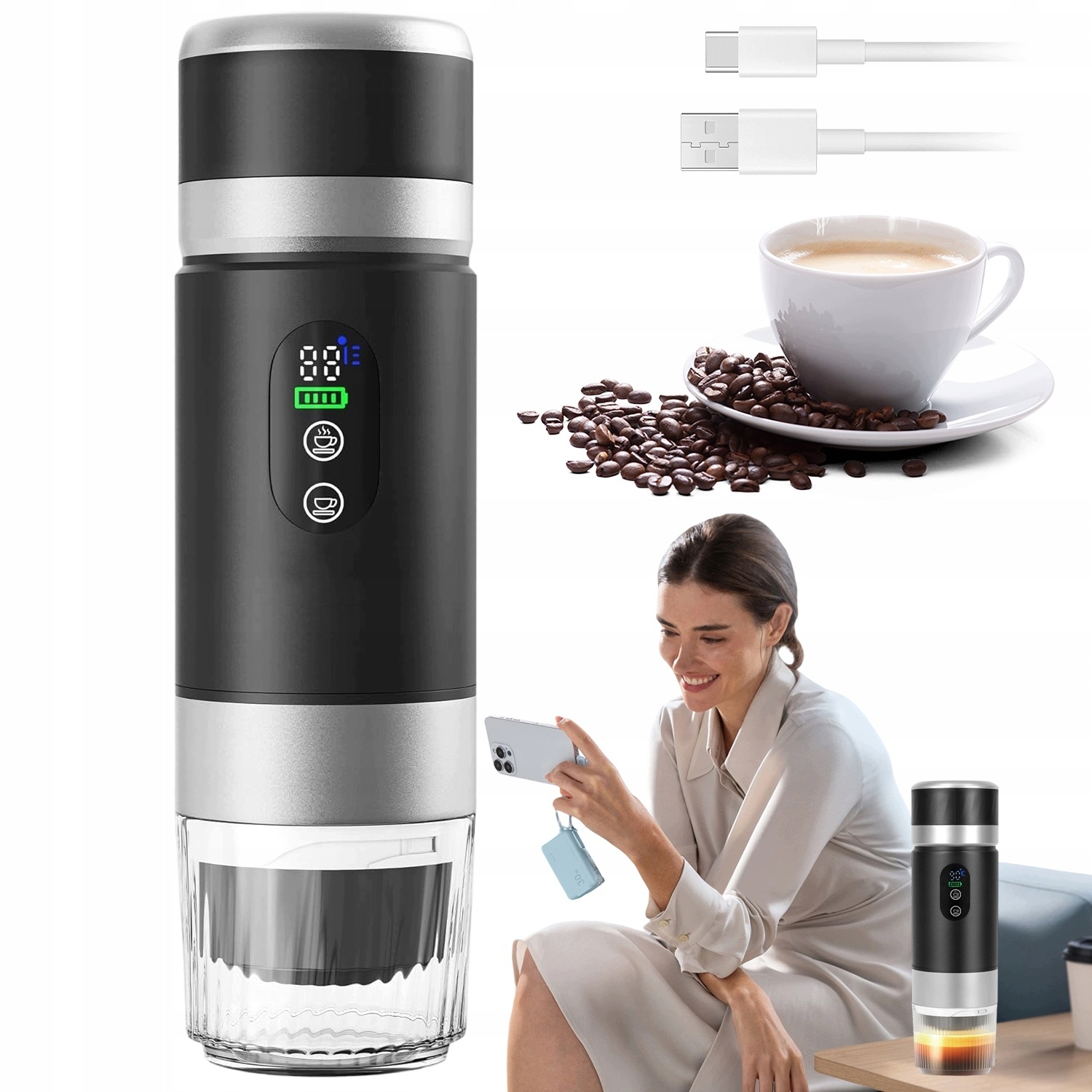 Turistický Bezdrátový Kávovar Do Kanceláře A Kempu 72 W 150 ML