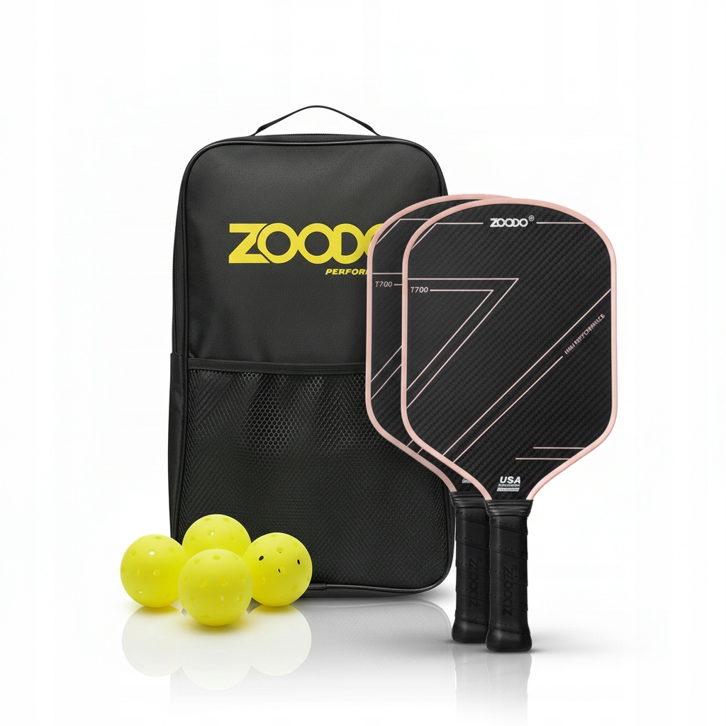 Rakety pro Pickleball Zoodo P5 T700 thermoformed pink 4 míčky Usapa