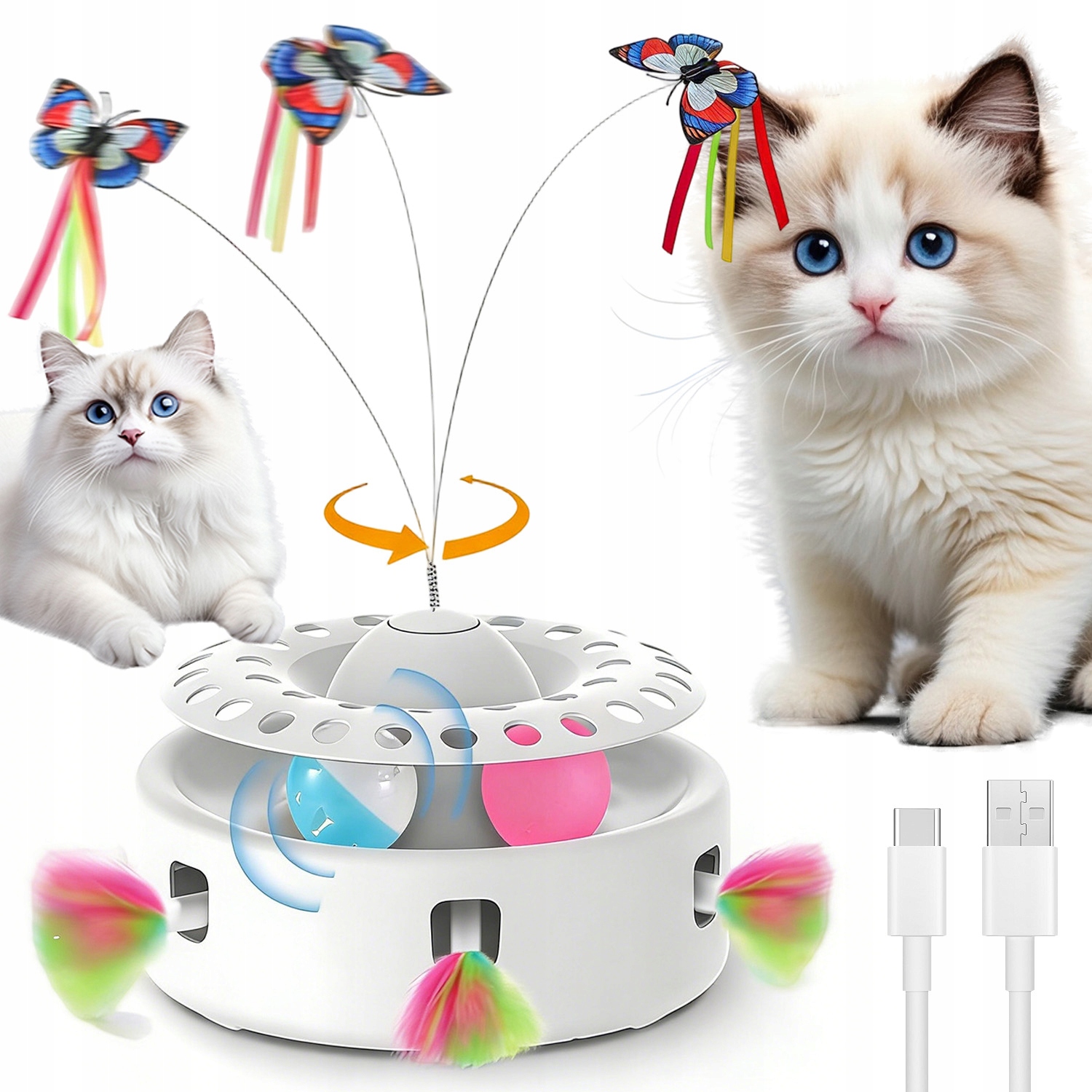 Automatická Interaktivní Hračka Pro Kočky S Hůlkou A Peříčkem Ekologická